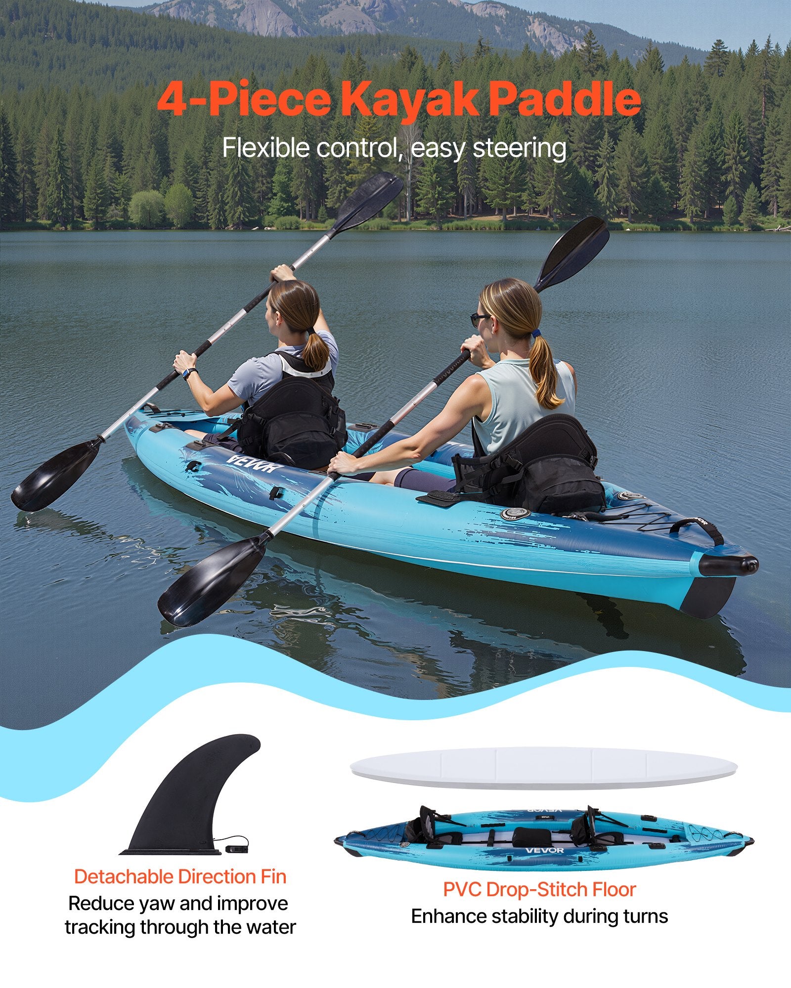 Pripučiama baidarė VEVOR UP-KAYAK-08, 318 kg keliamoji galia