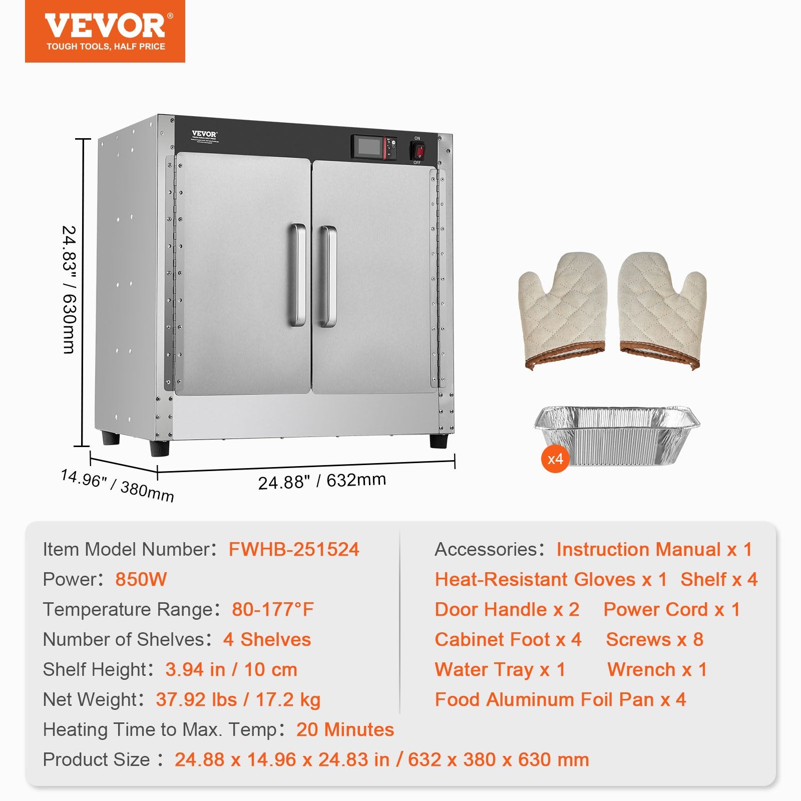 Maisto šildymo vitrina VEVOR FWHB-251524, 850W