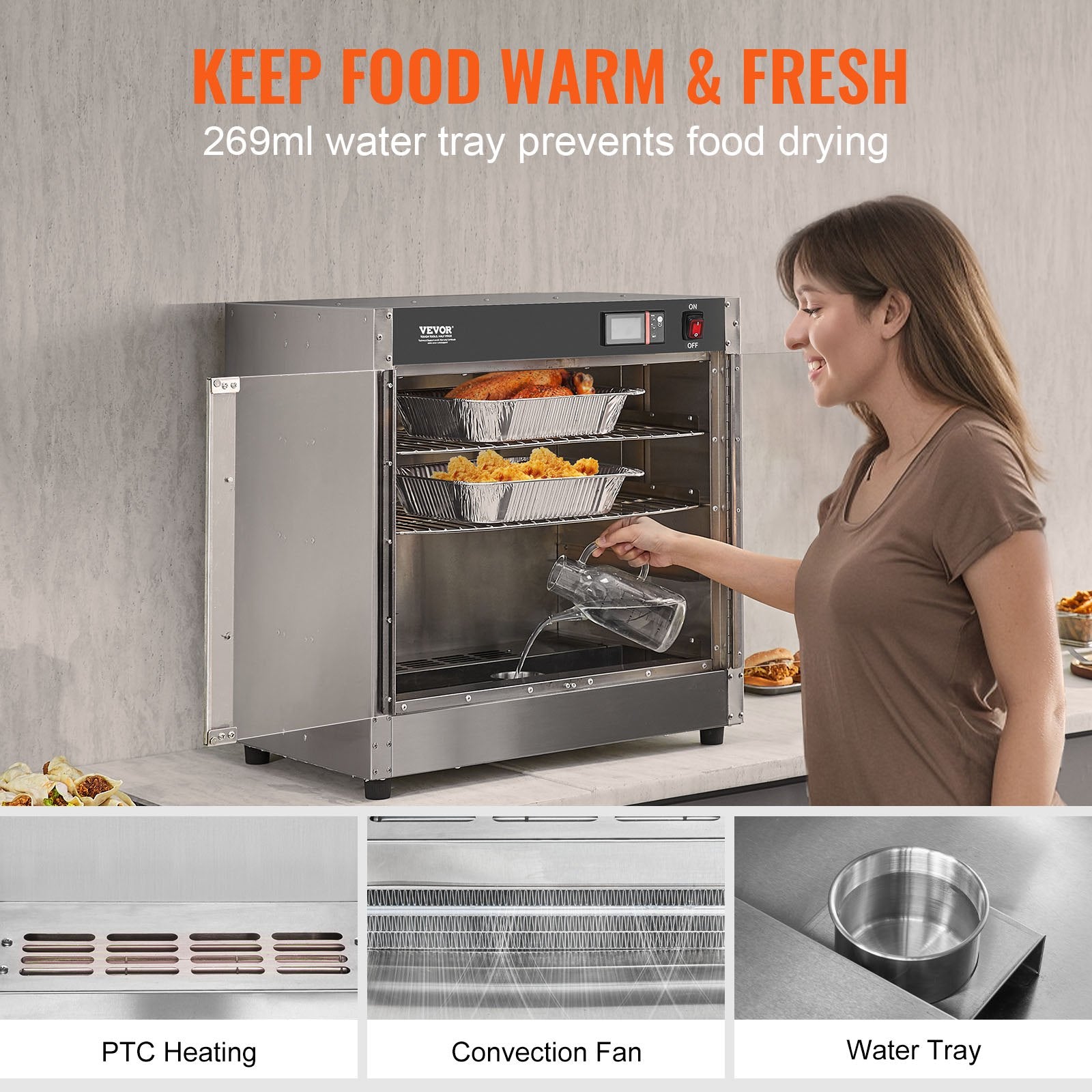 Maisto šildymo vitrina VEVOR FWHB-251524-KS, 850 W