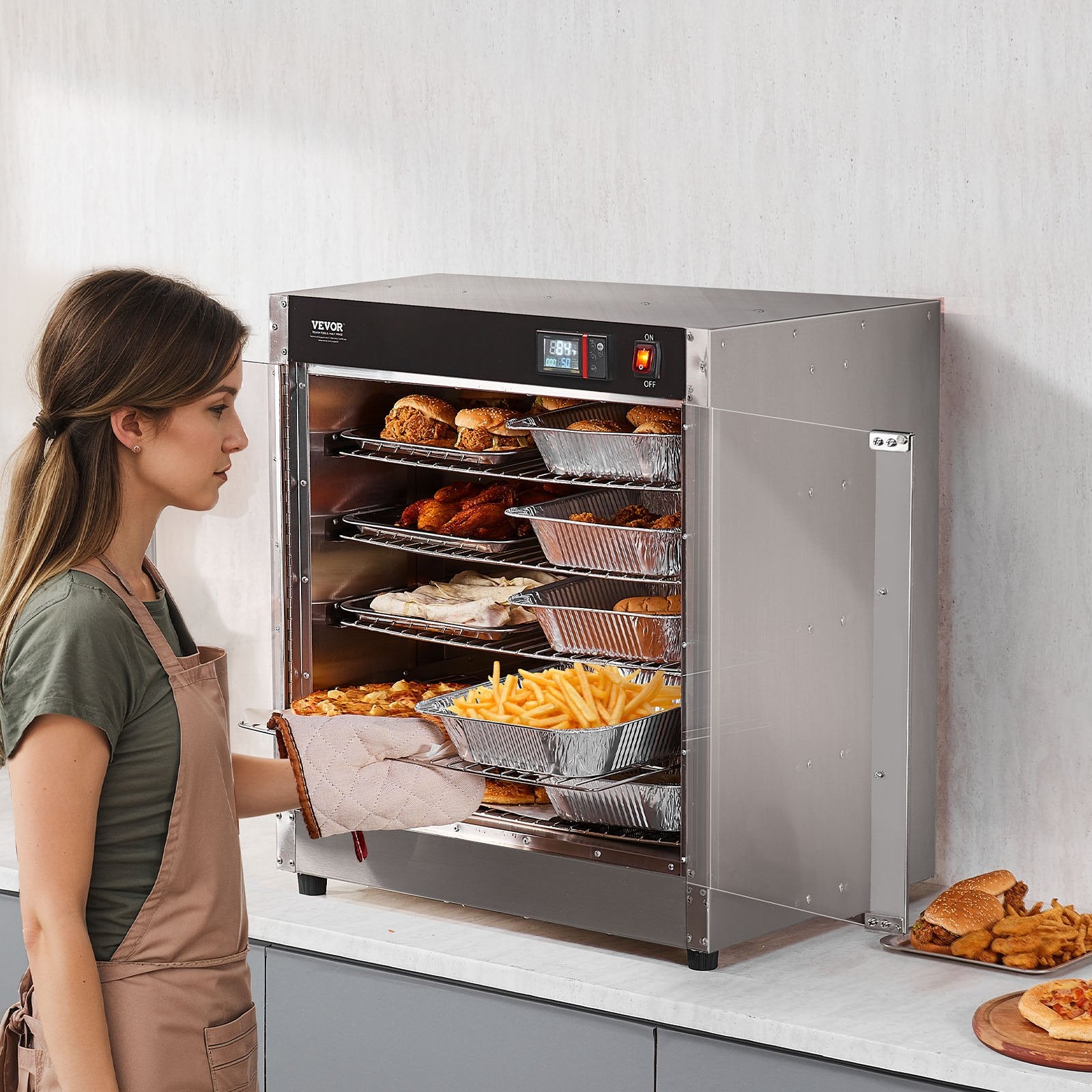 Maisto šildymo vitrina VEVOR FWHB-400*600-5, 5 lentynos, 850W