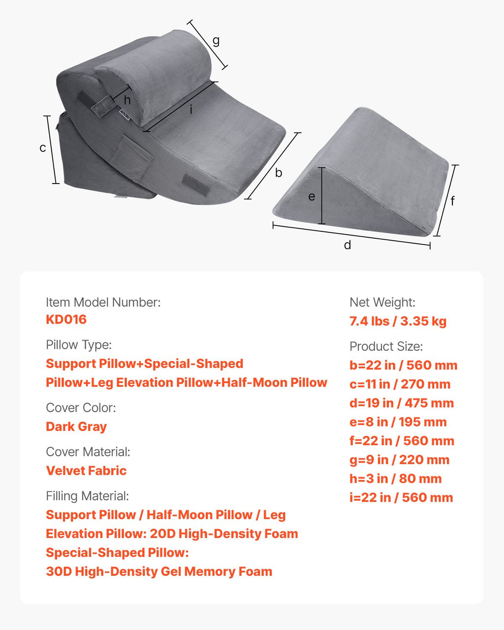 Ortopedinių pagalvių rinkinys VEVOR KD016, 4 dalių