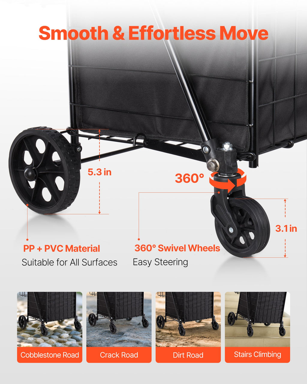 Sulankstomas pirkinių vežimėlis VEVOR ZZ 503-6-7S, 45 kg keliamoji galia