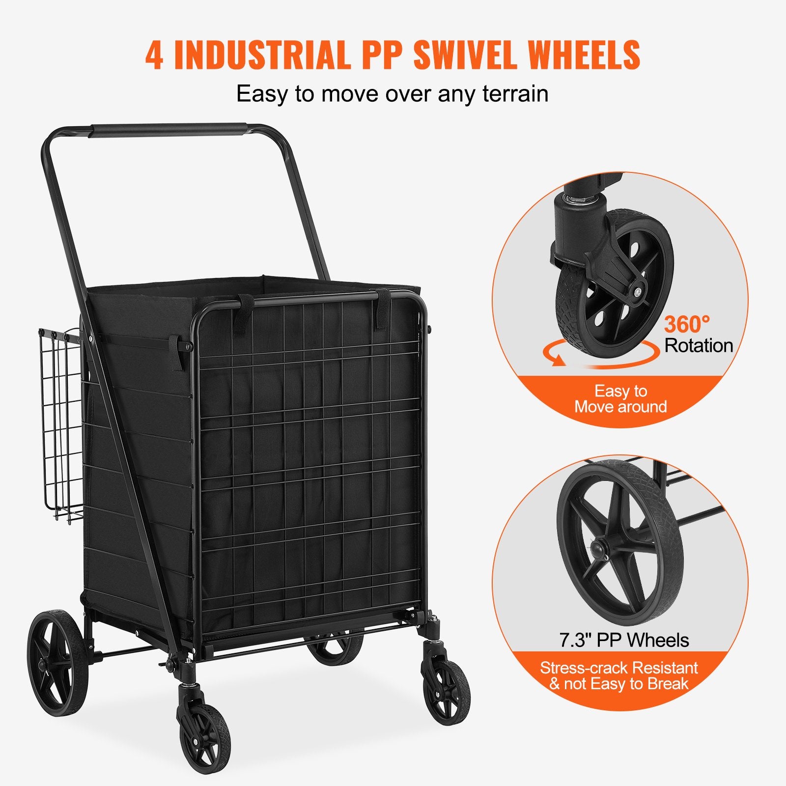 Sulankstomas pirkinių vežimėlis VEVOR ZZ 509-7, 150 kg keliamoji galia
