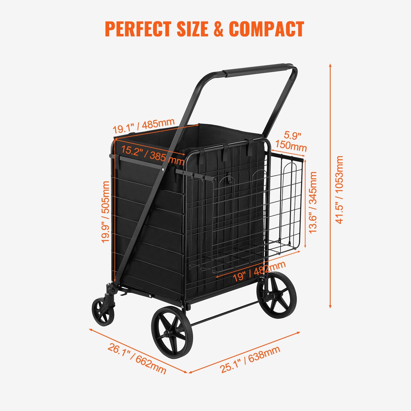 Sulankstomas pirkinių vežimėlis VEVOR ZZ 509-7, 150 kg keliamoji galia