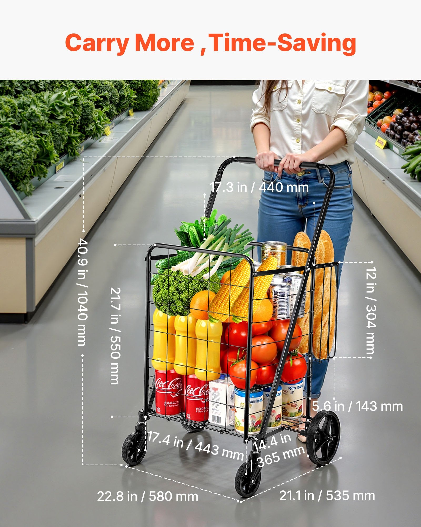 Sulankstomas pirkinių vežimėlis VEVOR ZZ 507, 50 kg keliamoji galia