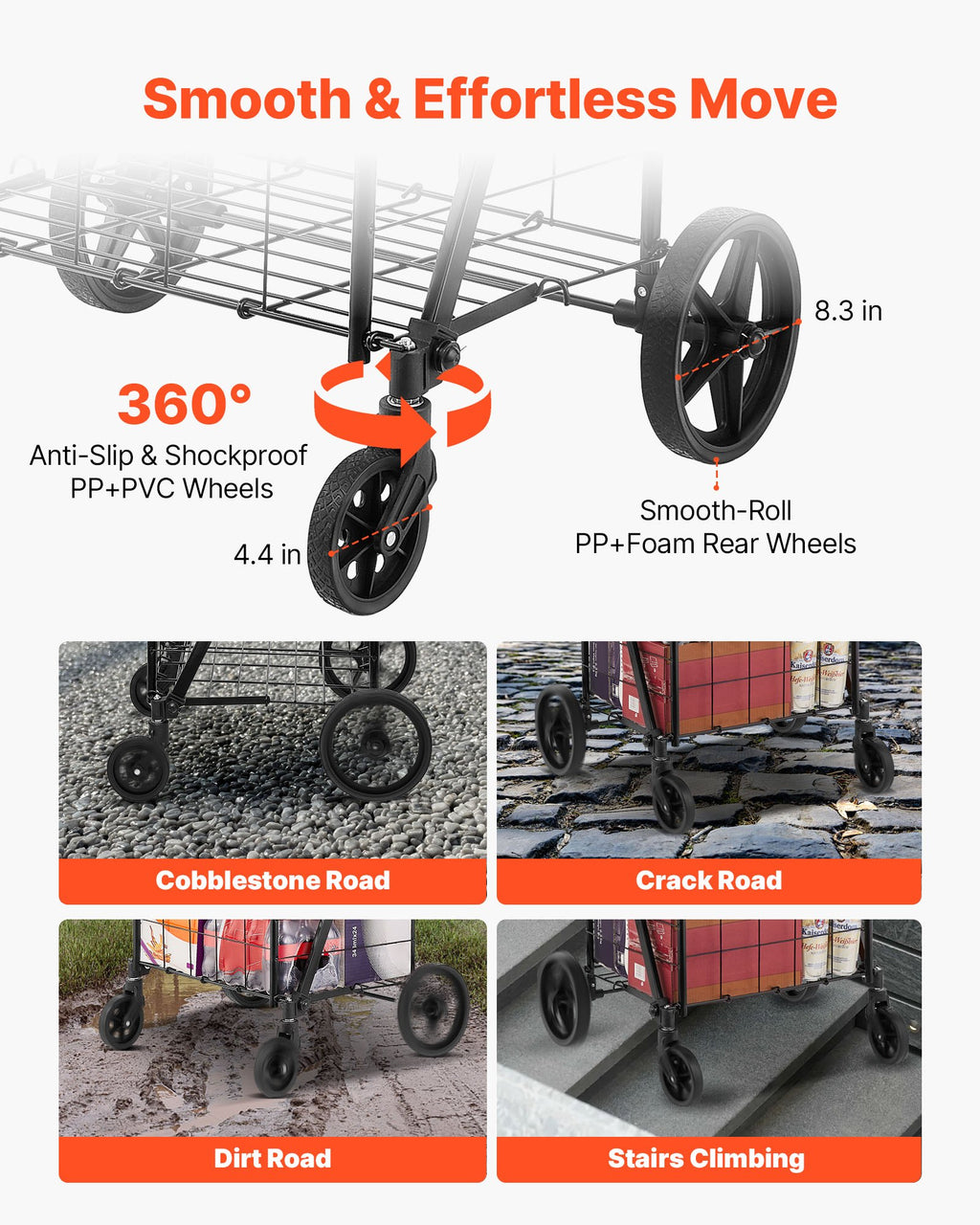 Sulankstomas pirkinių vežimėlis VEVOR ZZ 507, 50 kg keliamoji galia