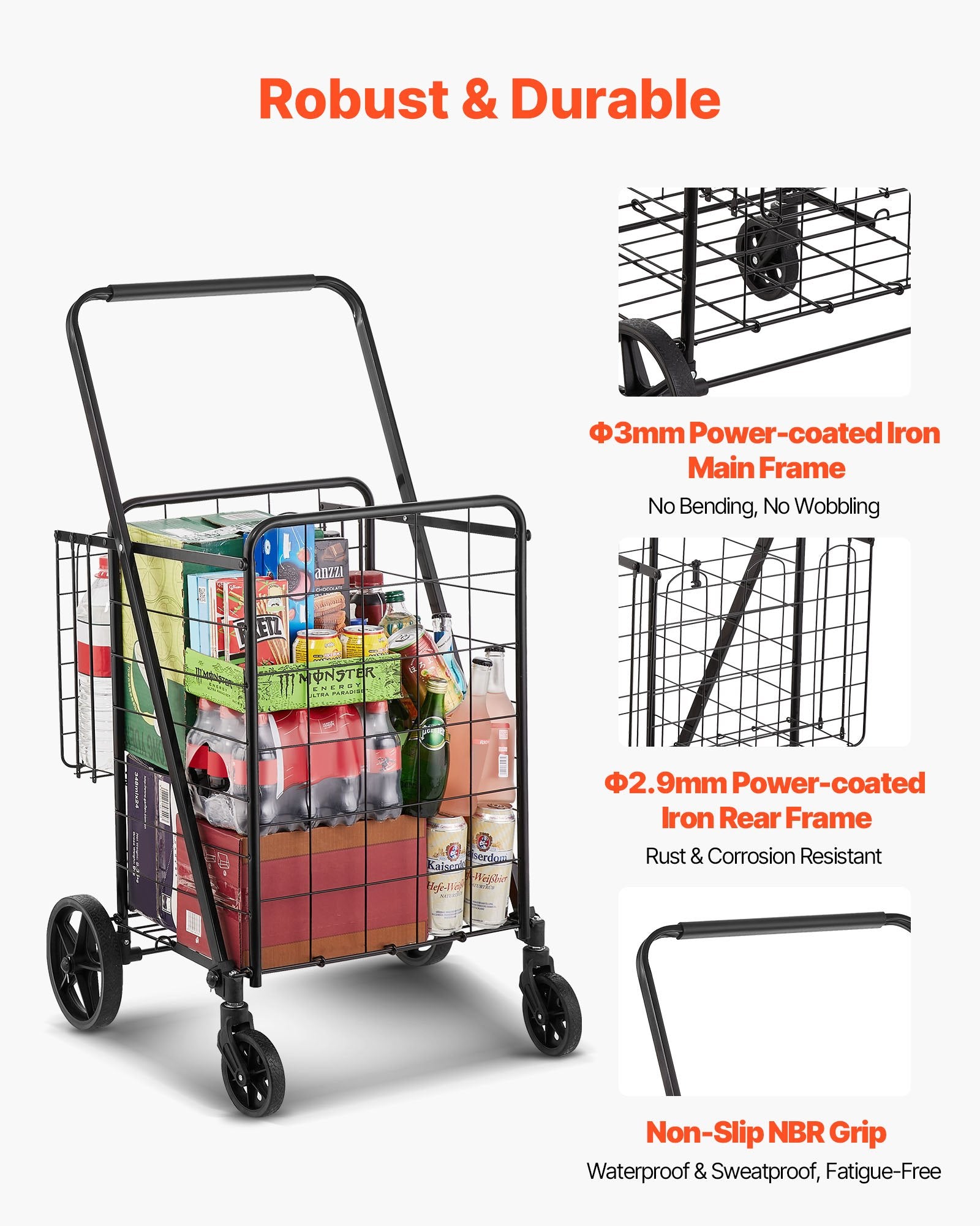 Sulankstomas pirkinių vežimėlis VEVOR ZZ 507, 50 kg keliamoji galia