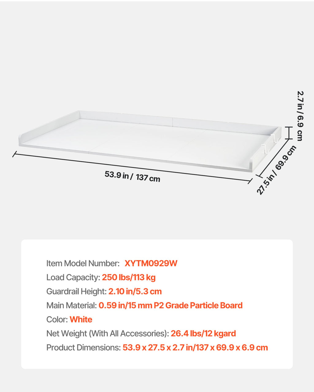 Skalbimo mašinos stalviršis VEVOR XYTM0929W, 137 x 69,9 cm