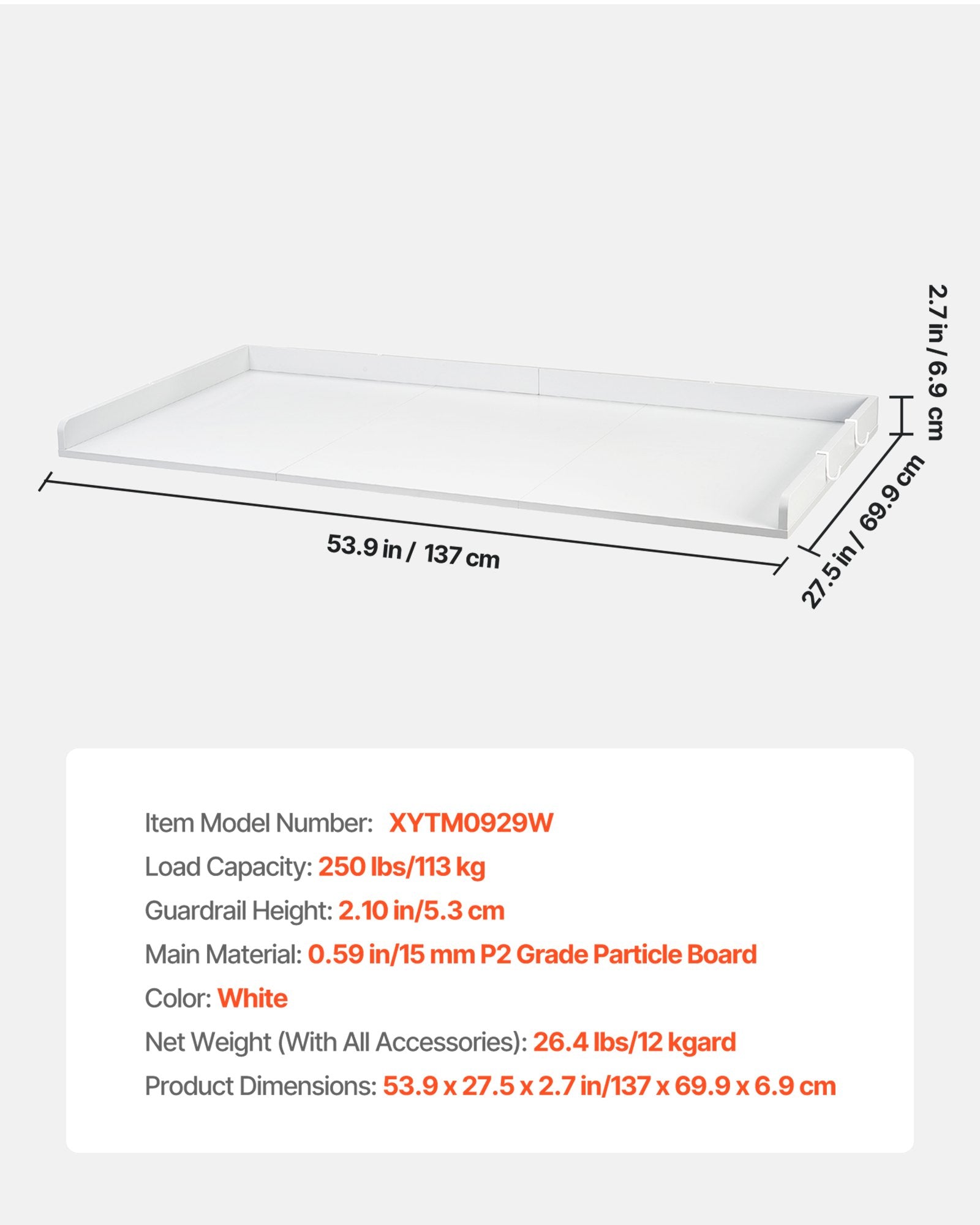 Skalbimo mašinos stalviršis VEVOR XYTM0929W, 137 x 69,9 cm