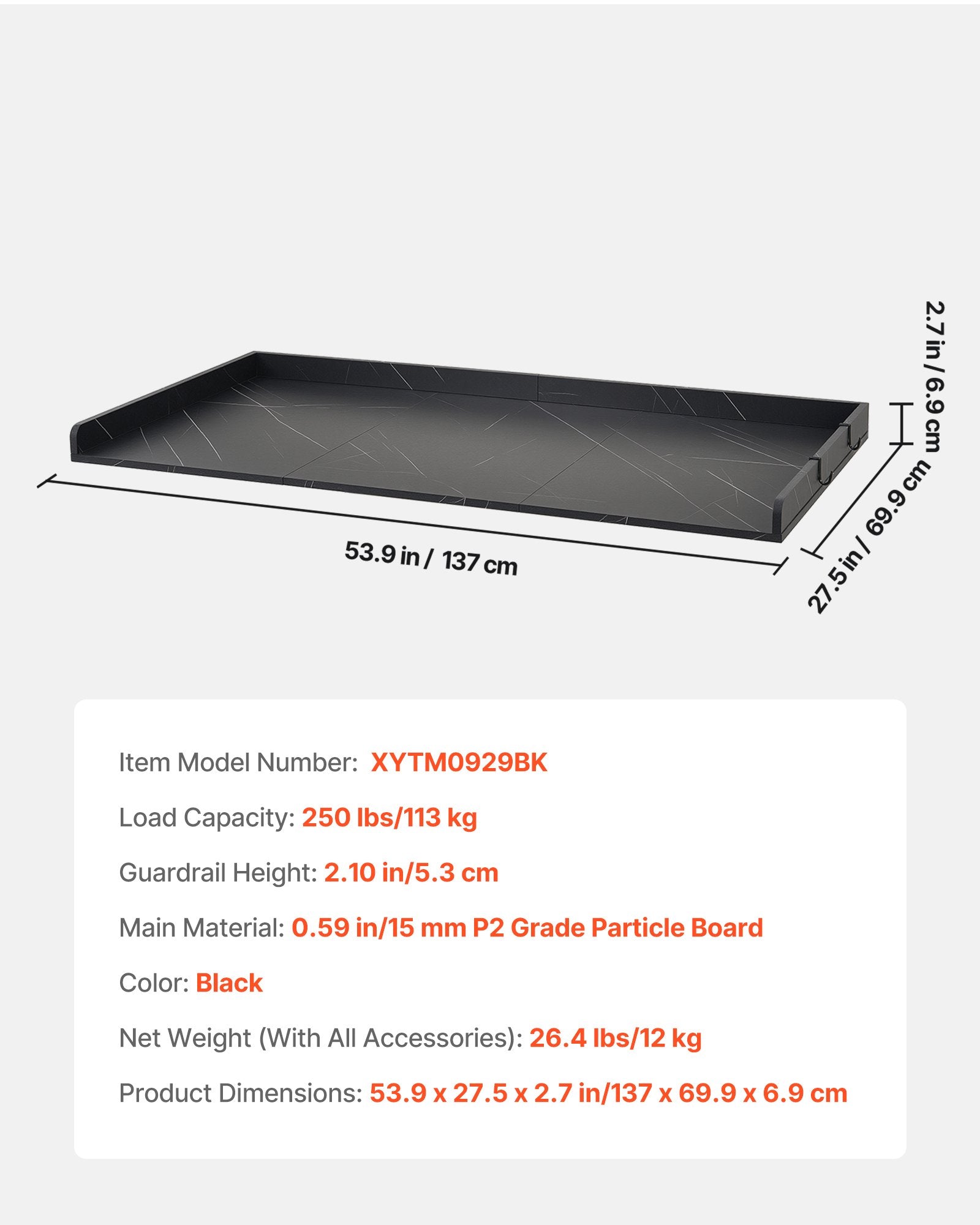 Skalbimo mašinos ir džiovyklės stalviršis VEVOR XYTM0929BK, 137 x 69,9 cm