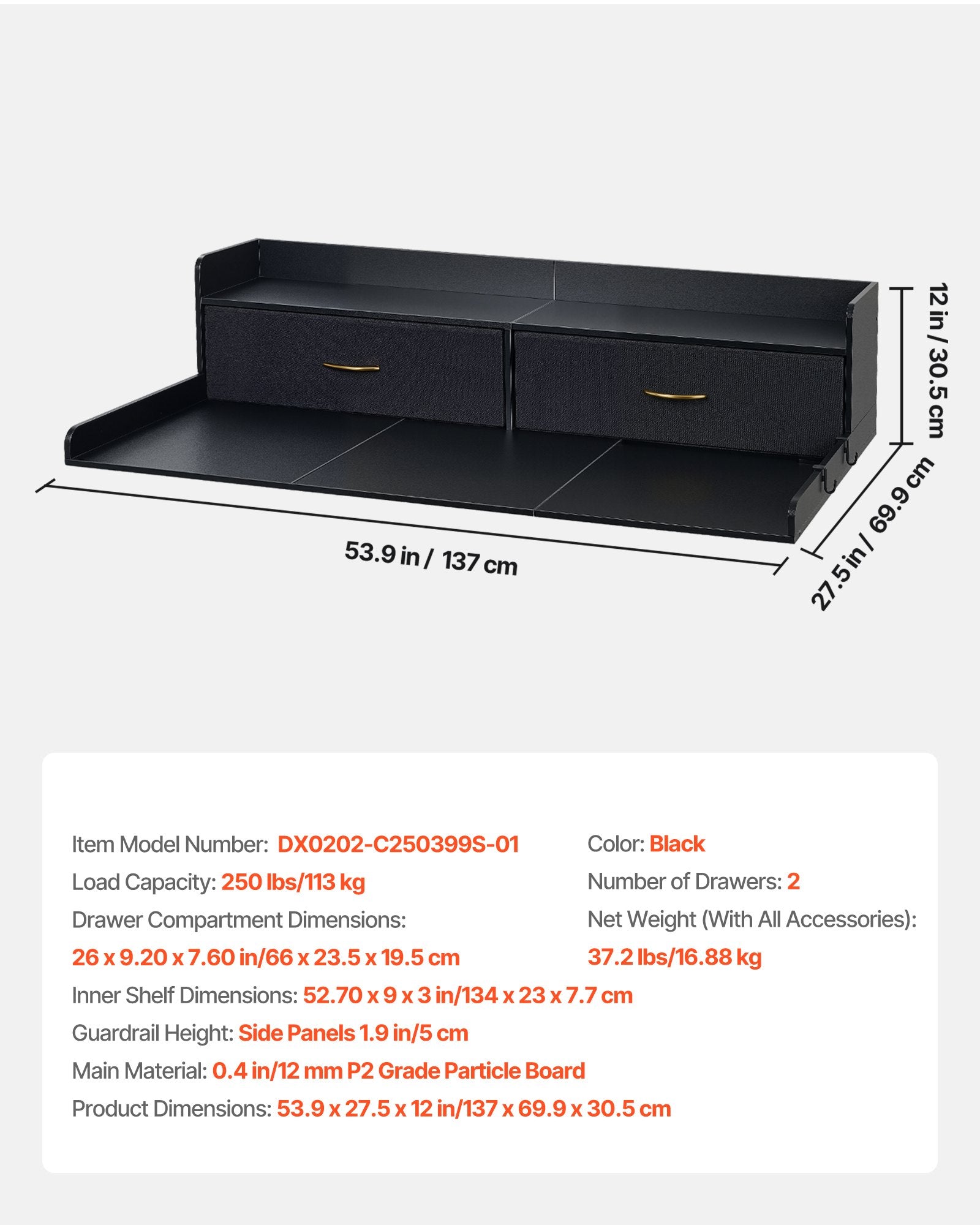 Skalbimo mašinos stalviršis VEVOR DX0202-C250399S-01, 137 x 69,9 cm