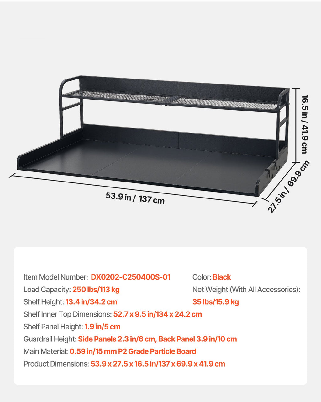 Skalbimo mašinos ir džiovyklės stalviršis VEVOR DX0202-C250400S-01, 137 x 69,9 cm