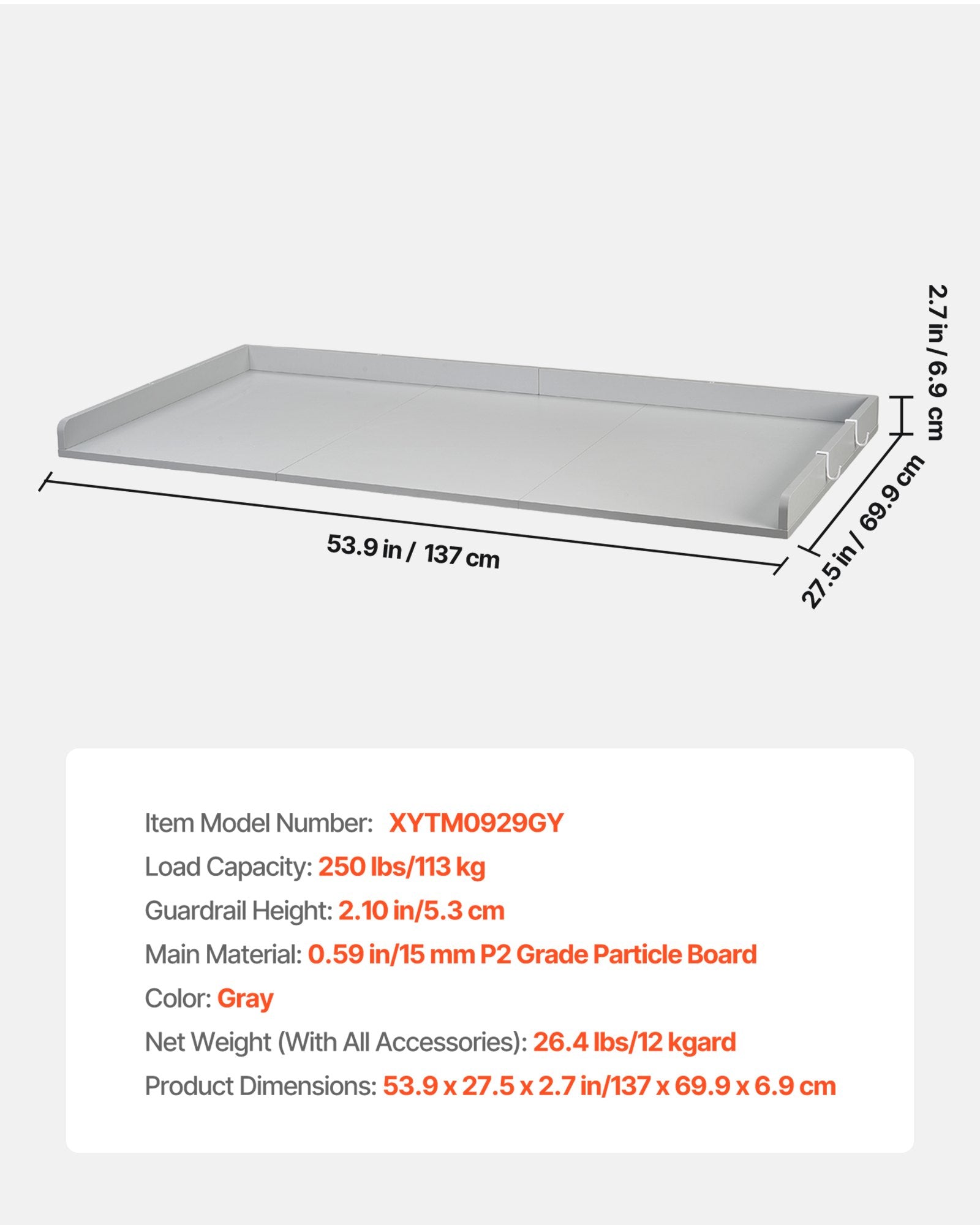 Skalbimo mašinos ir džiovyklės stalviršis VEVOR XYTM0929GY, 137 x 69,9 cm