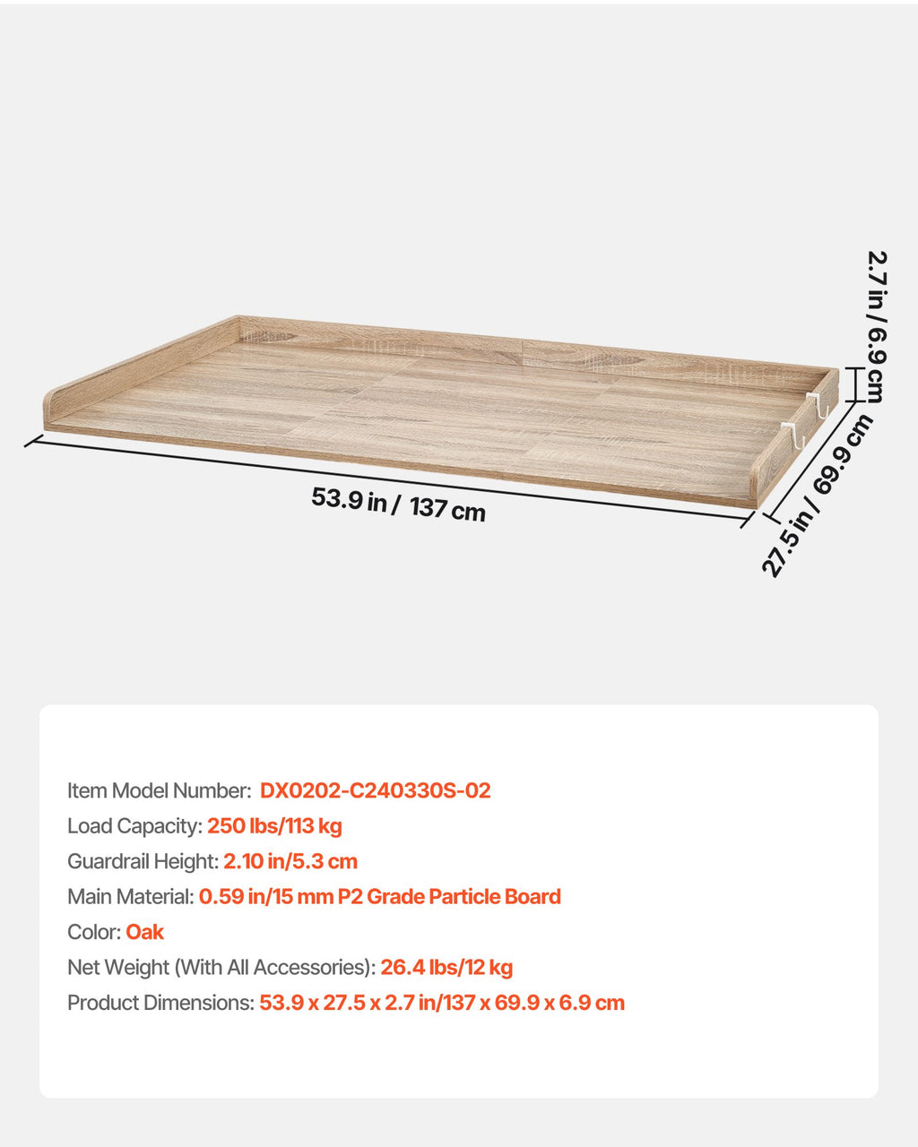 Skalbimo mašinos ir džiovyklės stalviršis VEVOR DX0202-C240330S-02, 137 x 69,9 cm