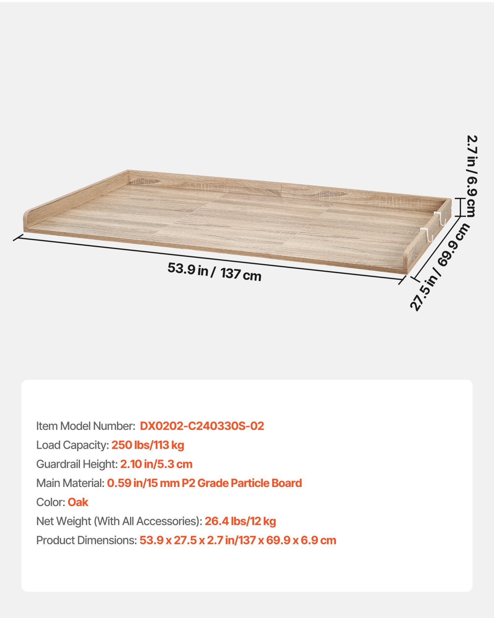 Skalbimo mašinos ir džiovyklės stalviršis VEVOR DX0202-C240330S-02, 137 x 69,9 cm