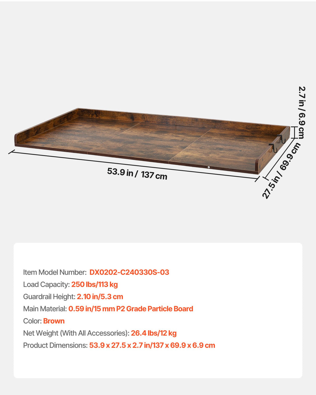 Skalbimo mašinos ir džiovyklės stalviršis VEVOR DX0202-C240330S-03, 137 x 69,9 cm