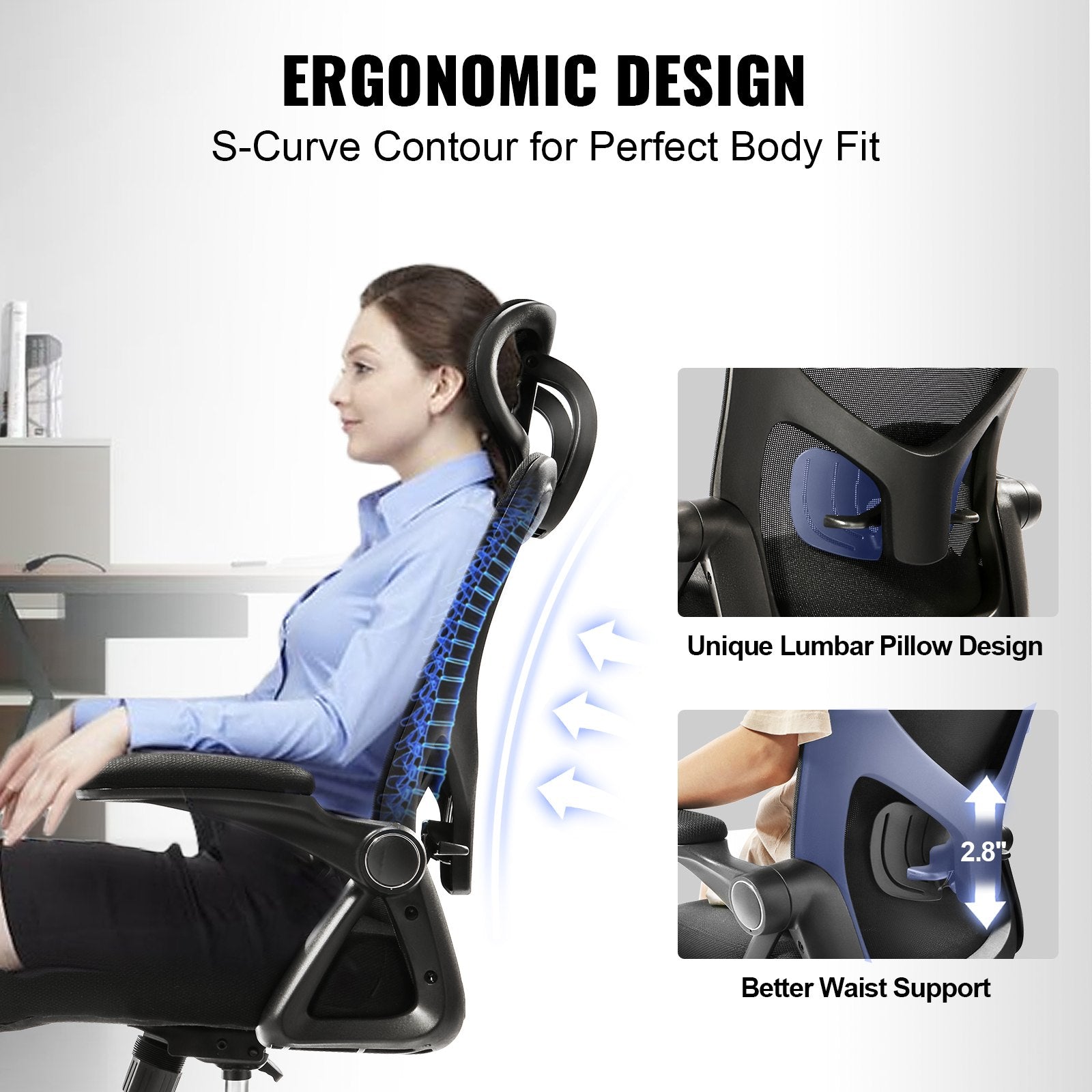 Ergonominė biuro kėdė VEVOR W-227C, 130 kg apkrova