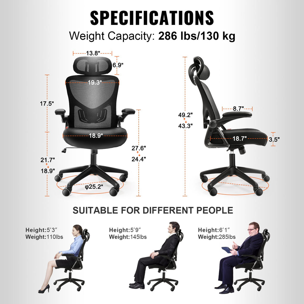 Ergonominė biuro kėdė VEVOR W-227C, 130 kg apkrova