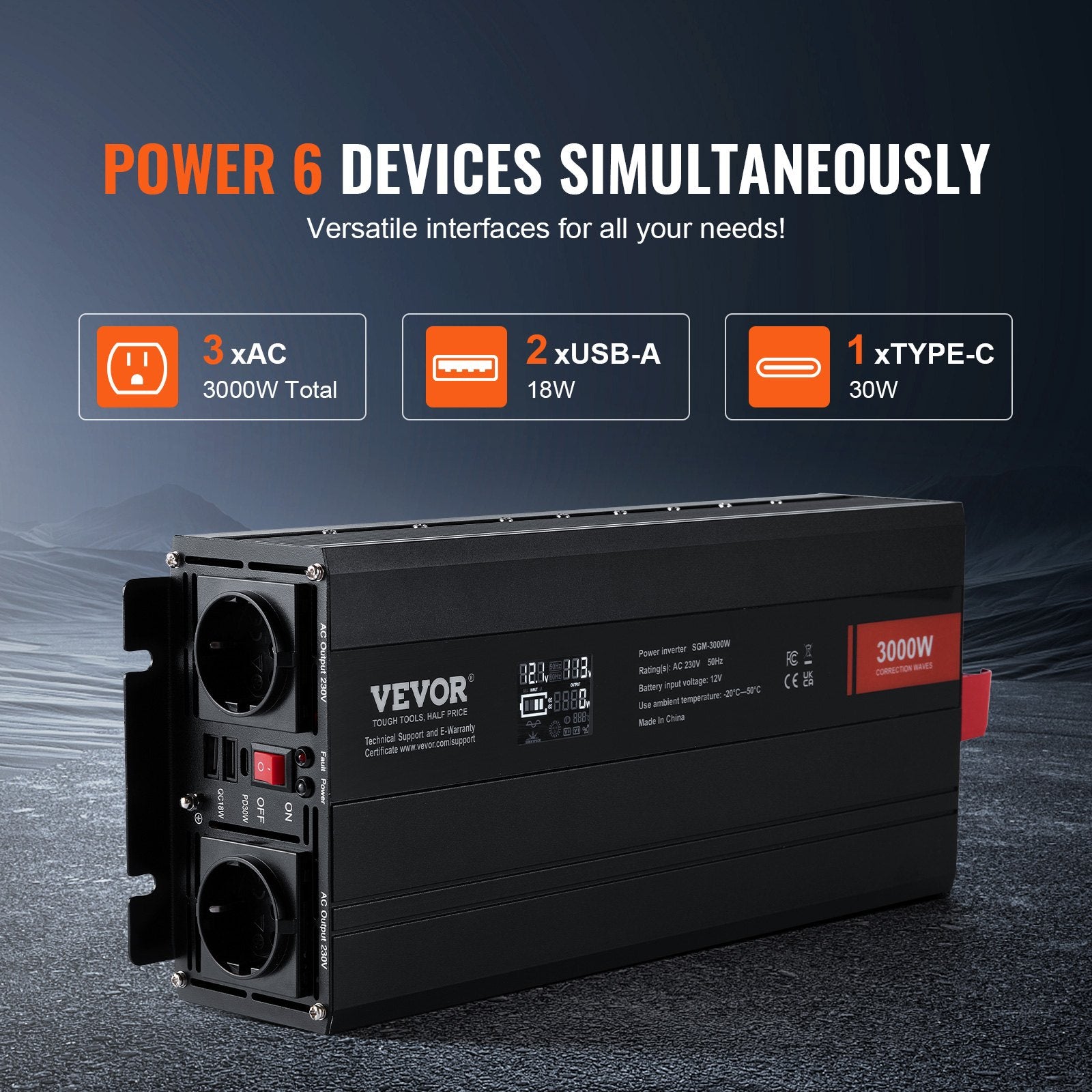 Įtampos keitiklis VEVOR SGM-3000W, 3000W