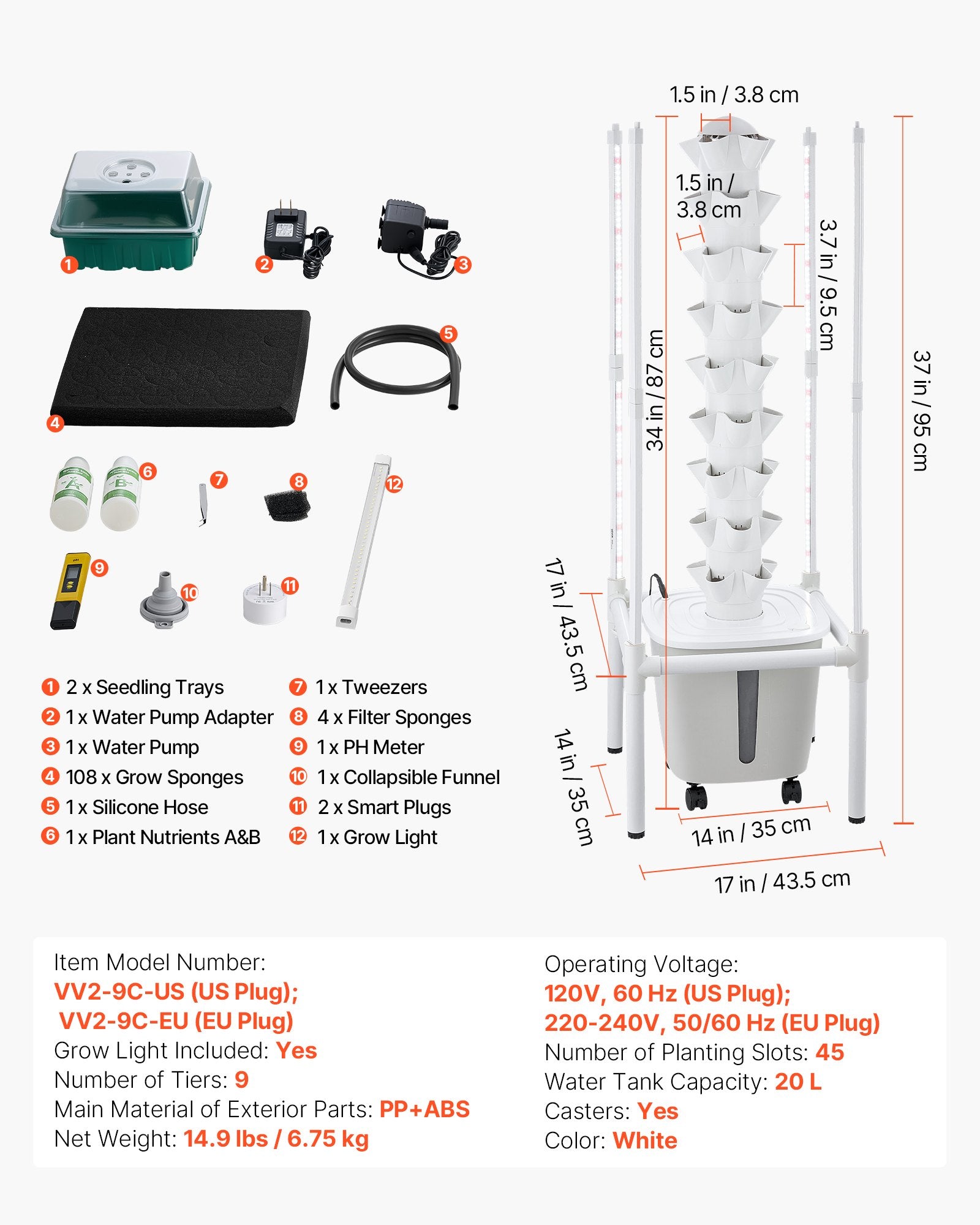 Hidroponinė auginimo sistema VEVOR VV2-9C-EU, 45 vietos augalams