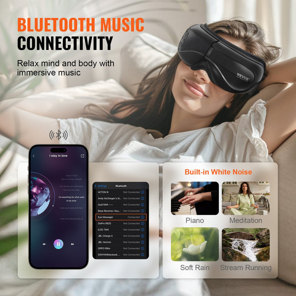 Akių masažuoklis VEVOR SD-007F, su šildymo funkcija ir Bluetooth