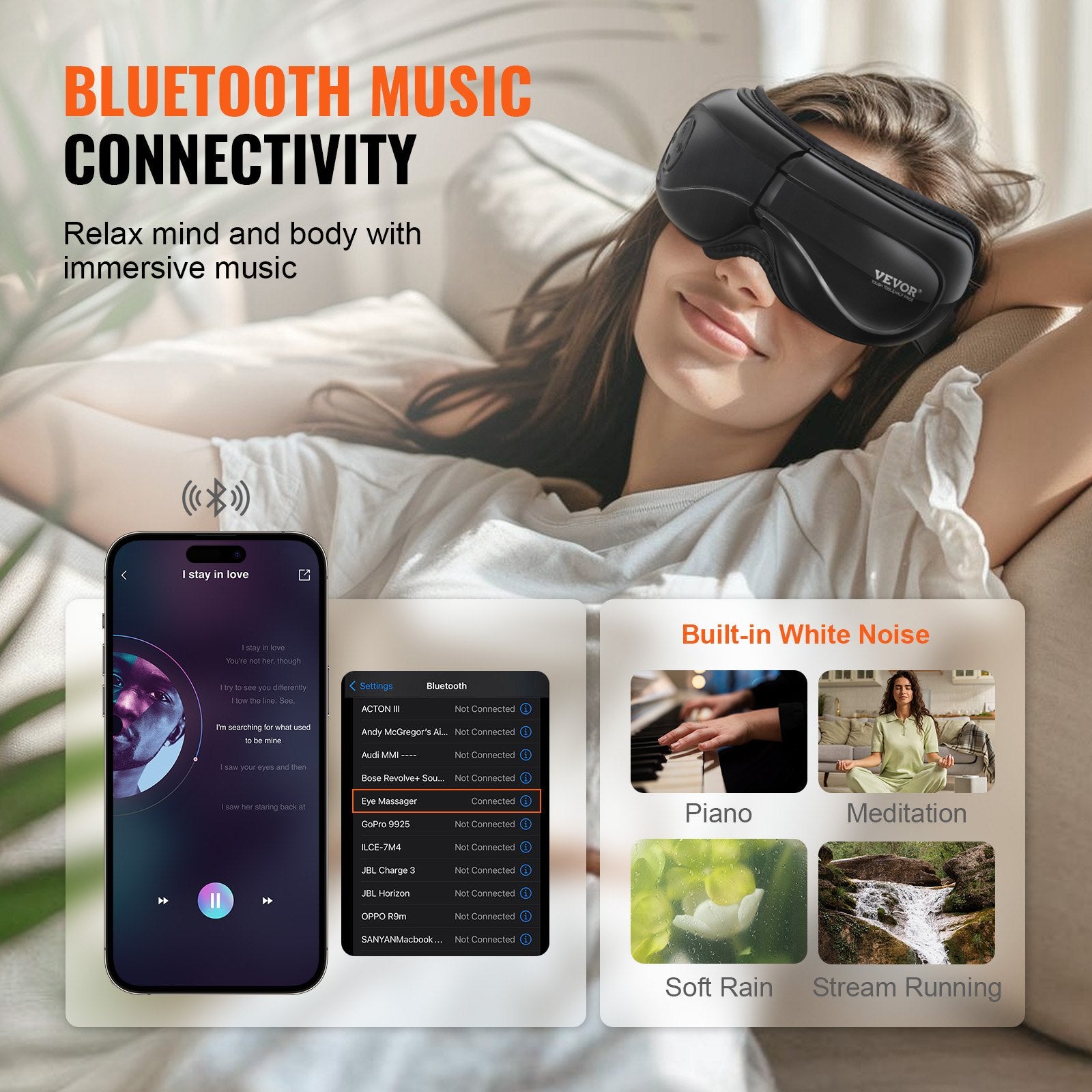 Akių masažuoklis VEVOR SD-007F, su šildymo funkcija ir Bluetooth