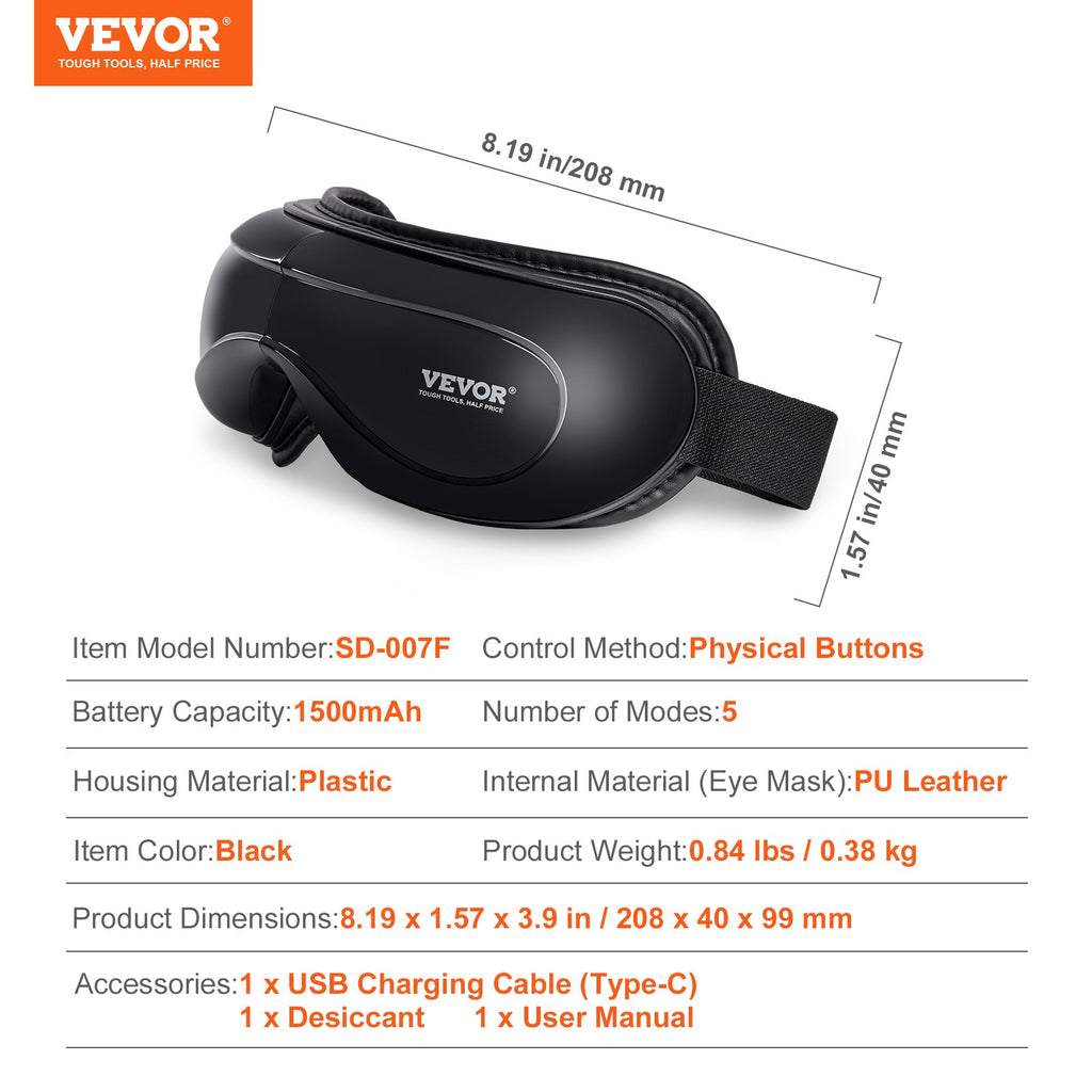 Akių masažuoklis VEVOR SD-007F, su šildymo funkcija ir Bluetooth