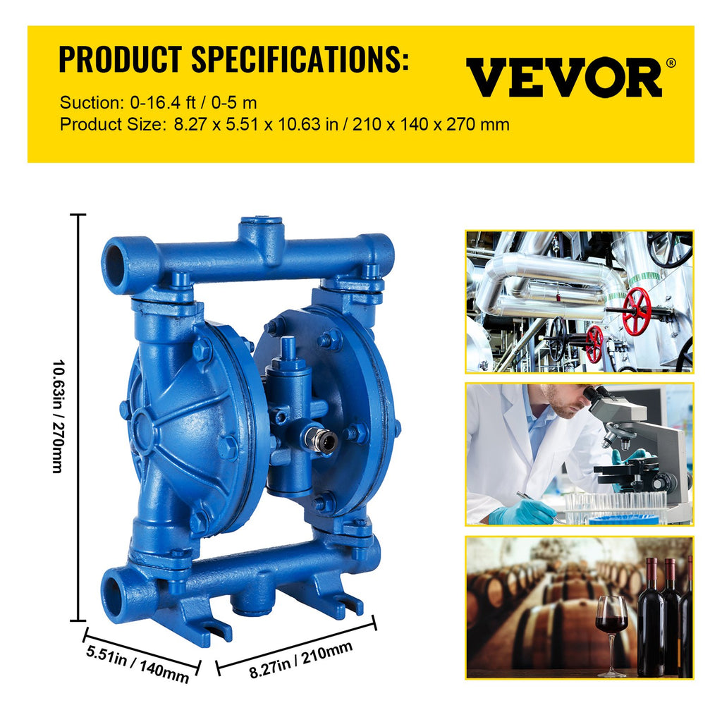 Pneumatinis dvigubos membranos siurblys VEVOR QBK-15, 1/2 colio jungtis
