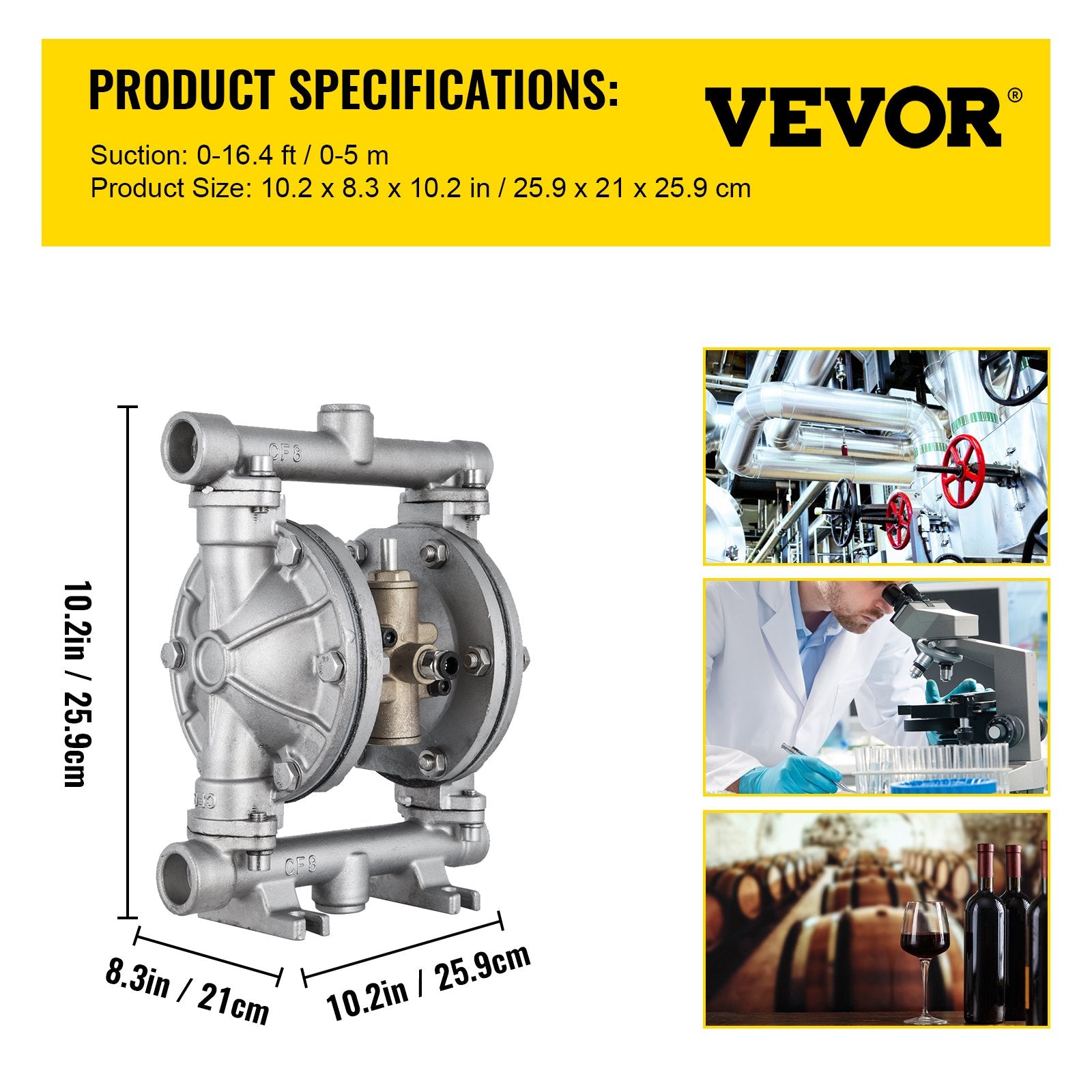 Pneumatinis dvigubos membranos siurblys VEVOR QBK-15P, 11,36 l/min