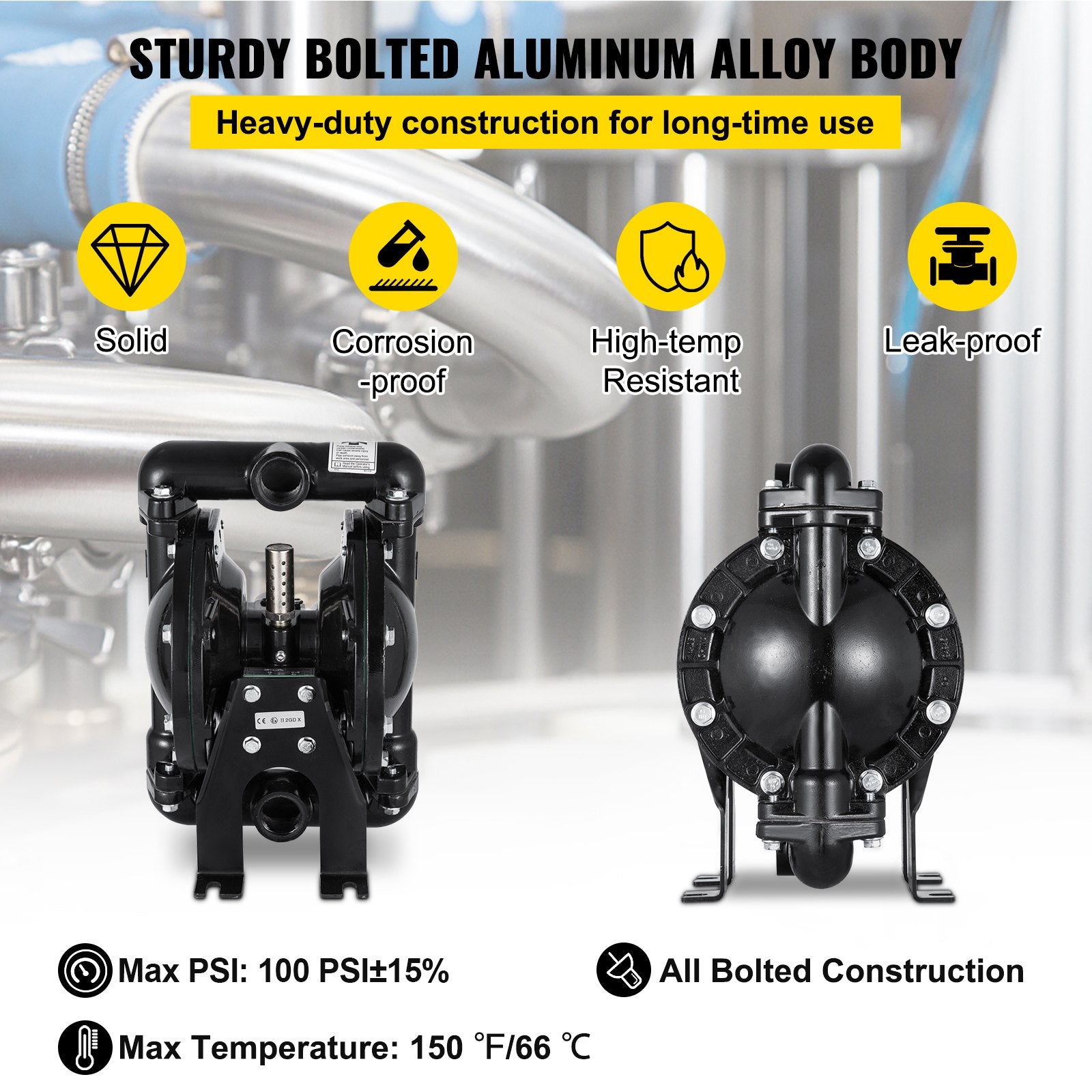 Pneumatinis dvigubos membranos siurblys VEVOR QBY4-25L F46, 91 l/min