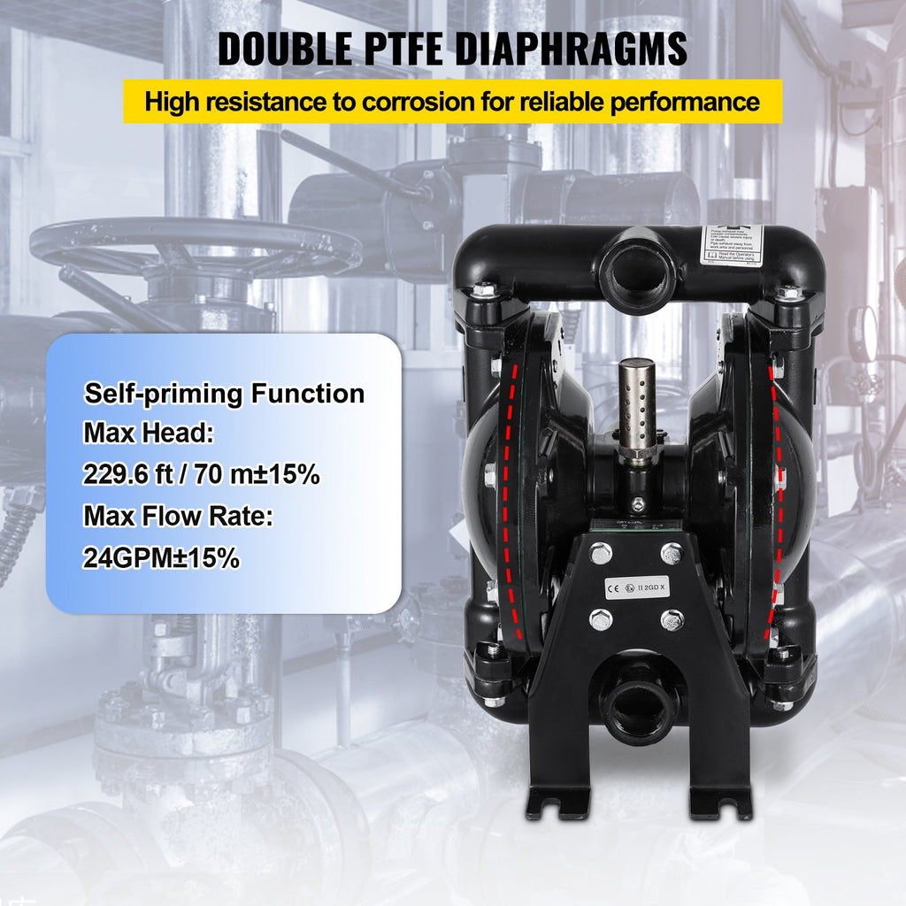 Pneumatinis dvigubos membranos siurblys VEVOR QBY4-25L F46, 91 l/min