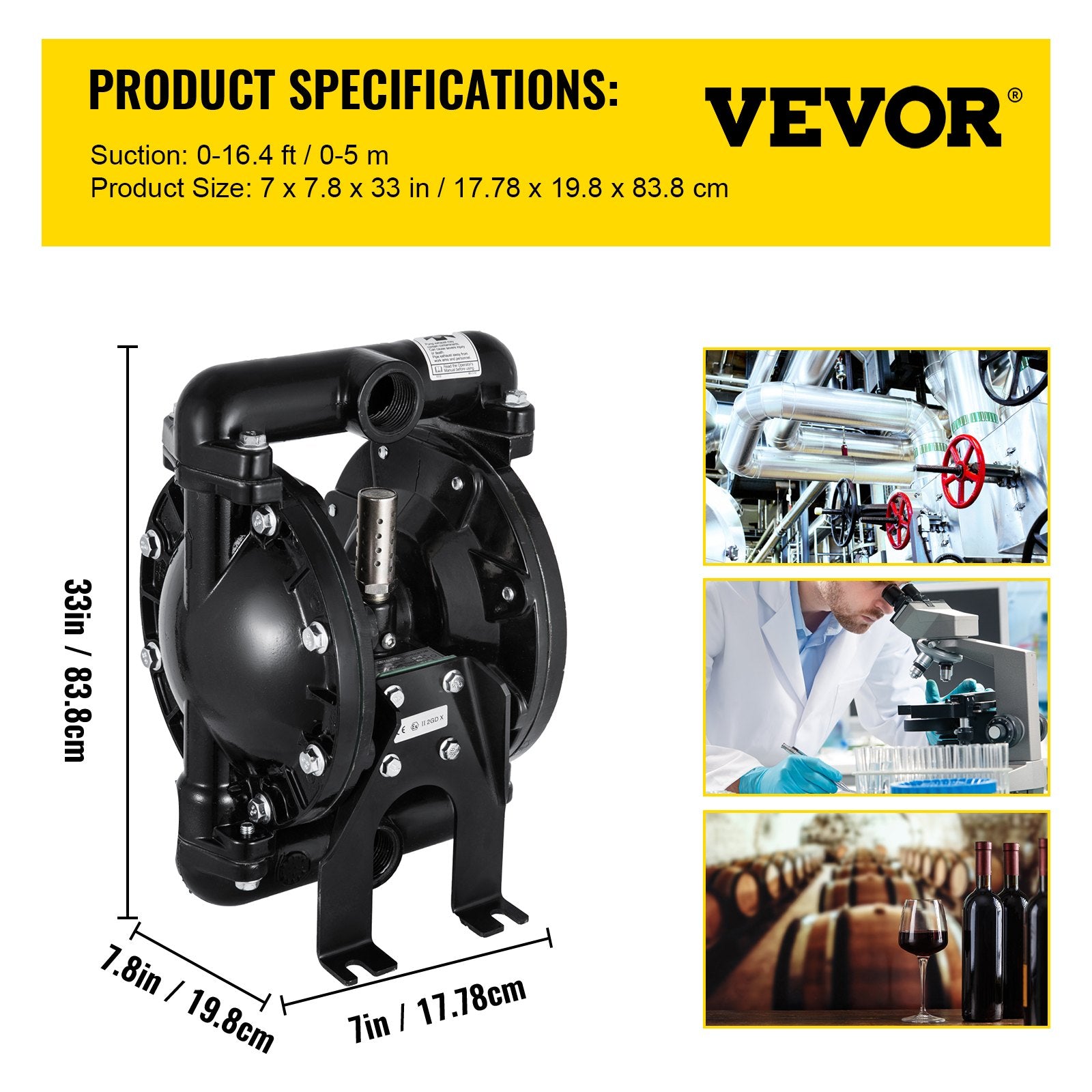Pneumatinis dvigubos membranos siurblys VEVOR QBY4-25L F46, 91 l/min