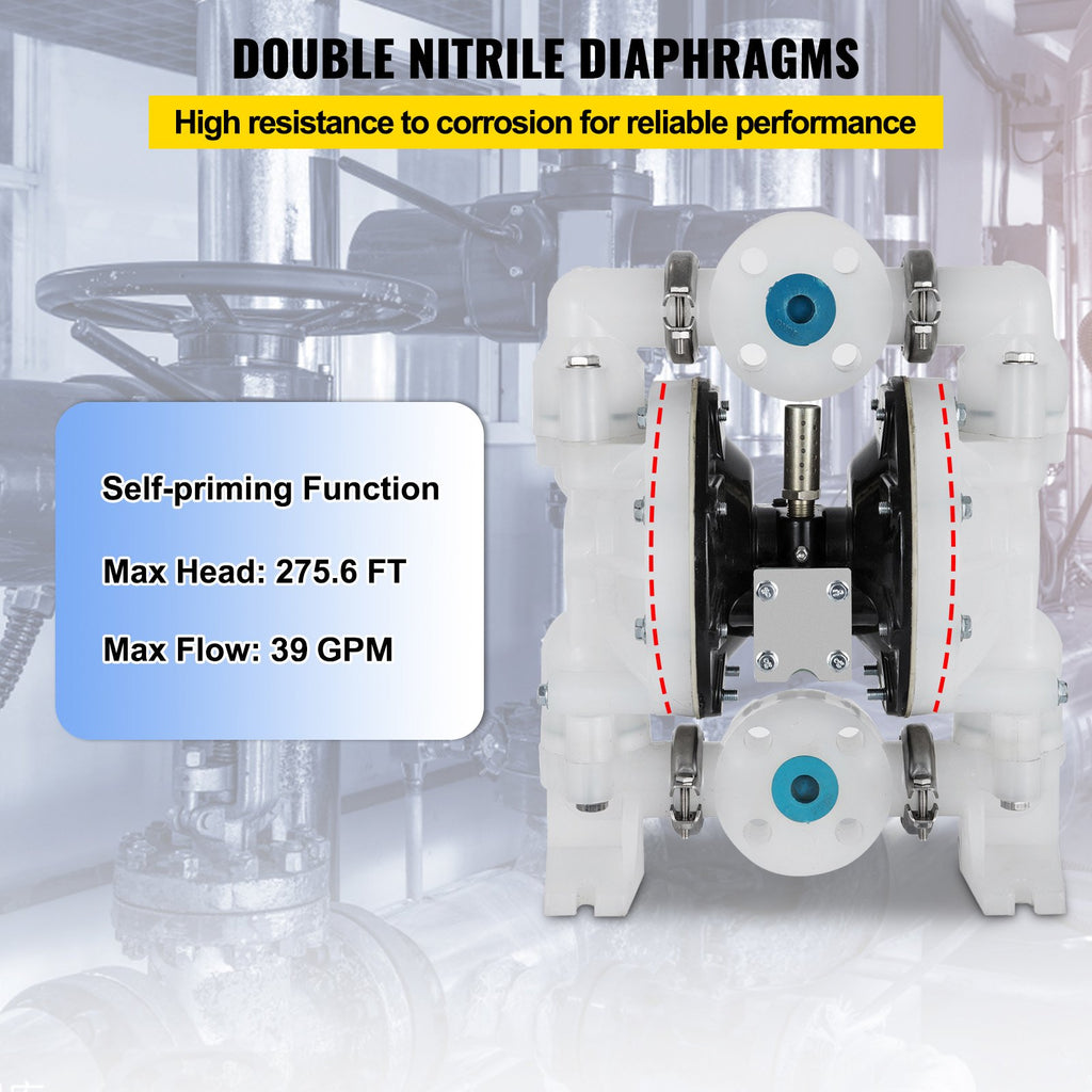 Pneumatinis dvigubos membranos siurblys VEVOR QBY4-25PP, 113 l/min
