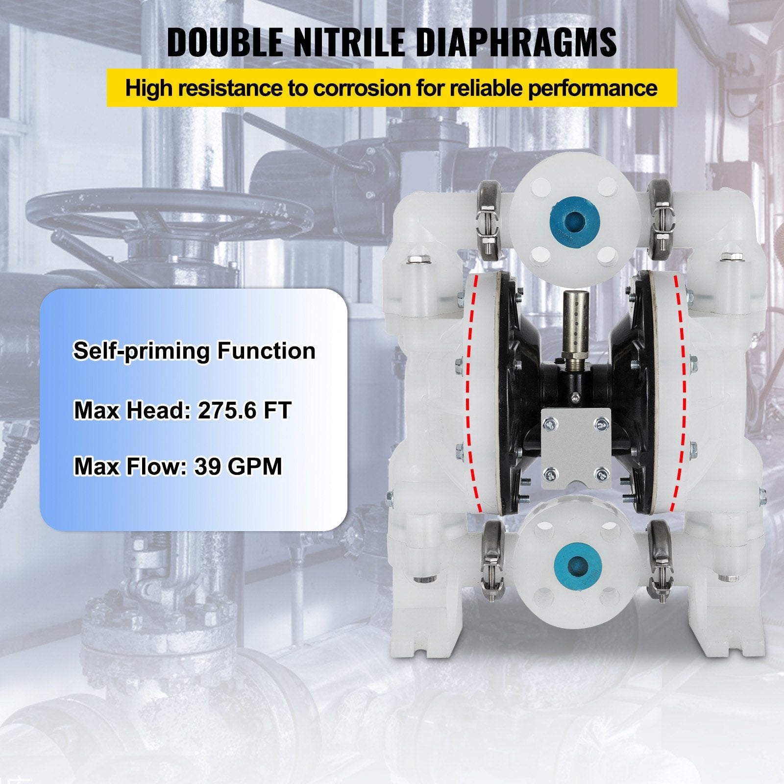 Pneumatinis dvigubos membranos siurblys VEVOR QBY4-25PP, 113 l/min