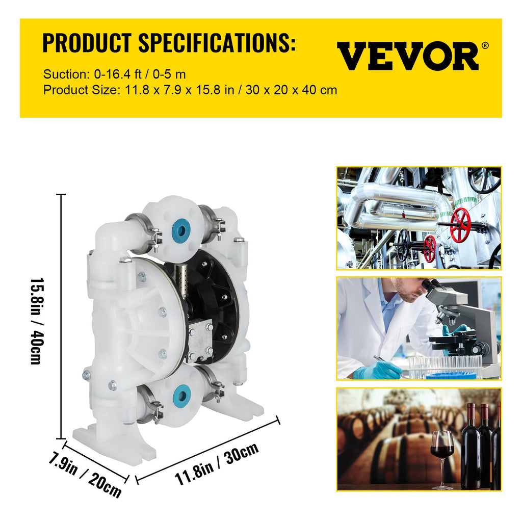 Pneumatinis dvigubos membranos siurblys VEVOR QBY4-25PP, 113 l/min