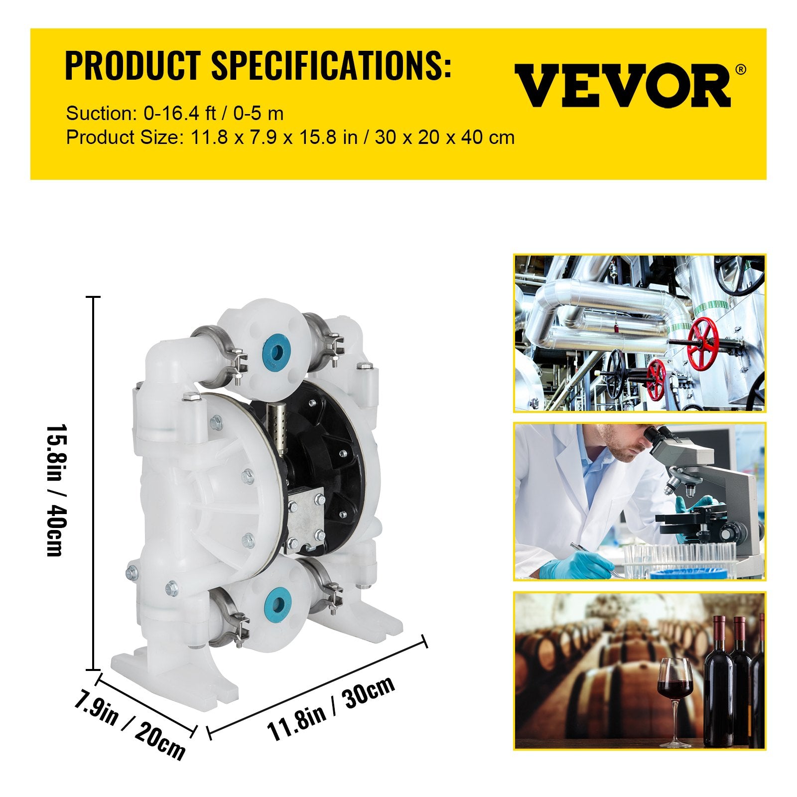 Pneumatinis dvigubos membranos siurblys VEVOR QBY4-25PP, 113 l/min