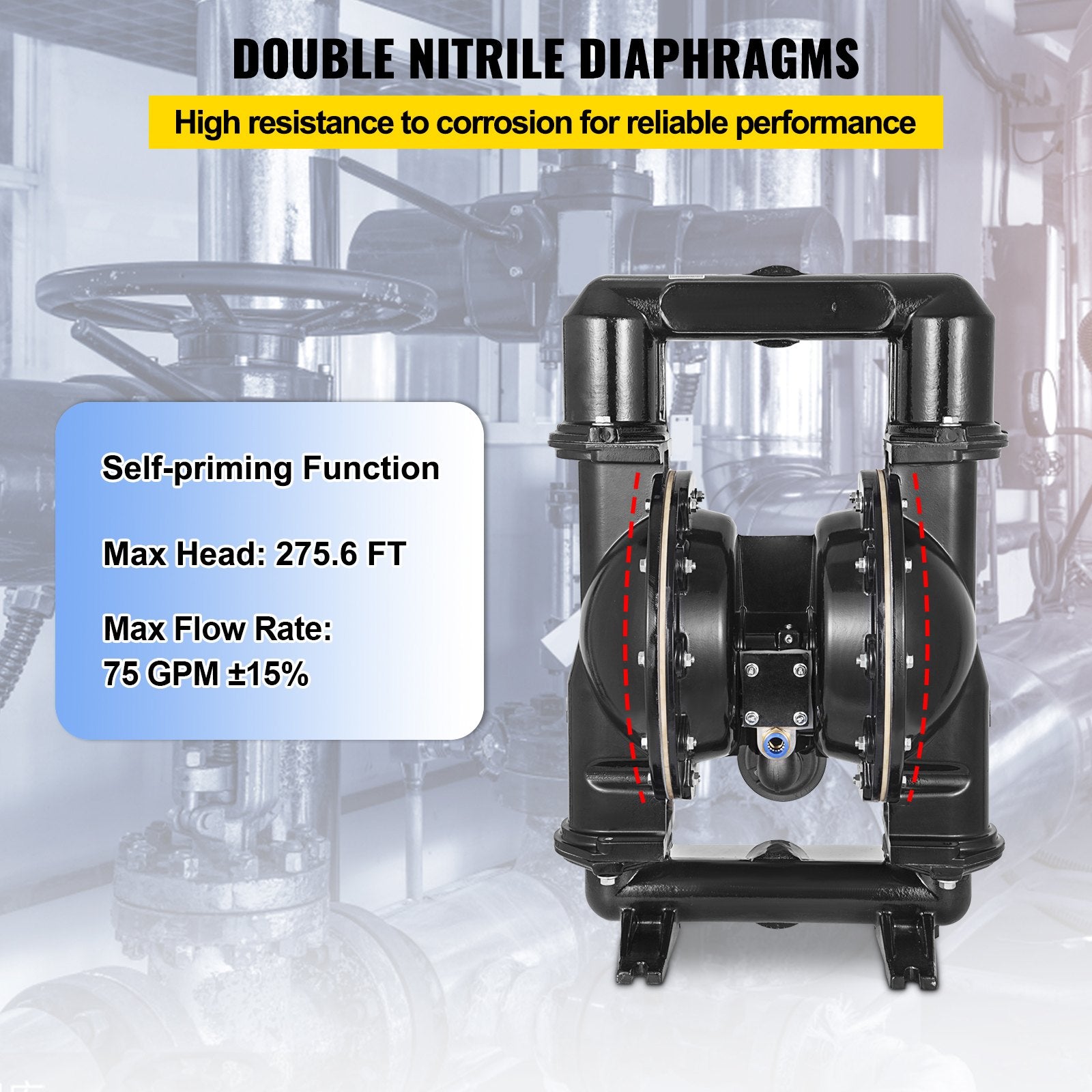 Pneumatinis dvigubos membranos siurblys VEVOR QBY4-50L, 2 colių jungtis
