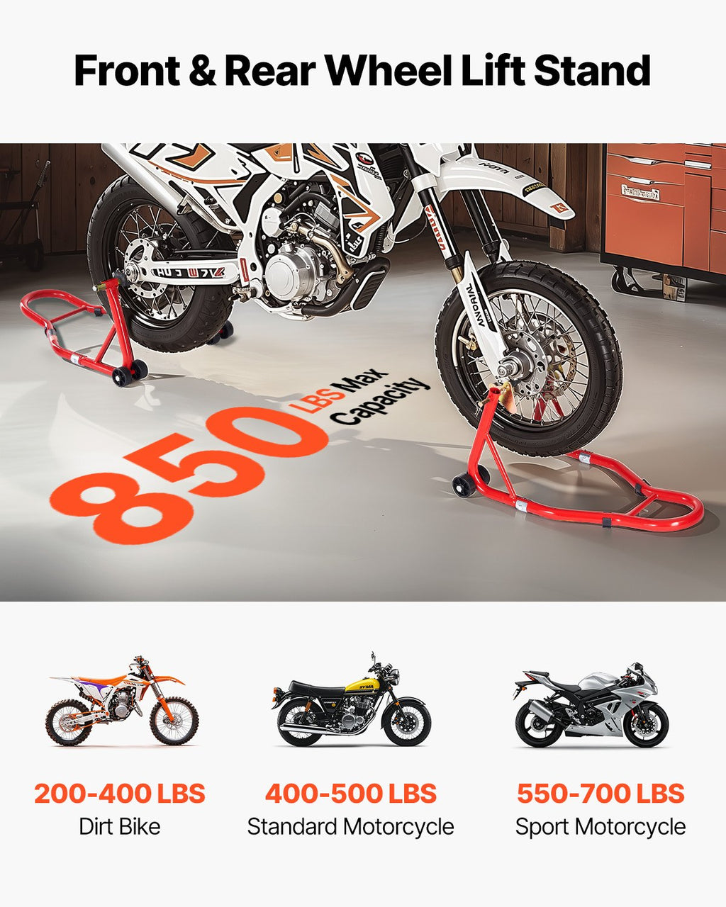 Motociklo pakelėjas VEVOR TD-003-05FR(RE), 385 kg keliamoji galia