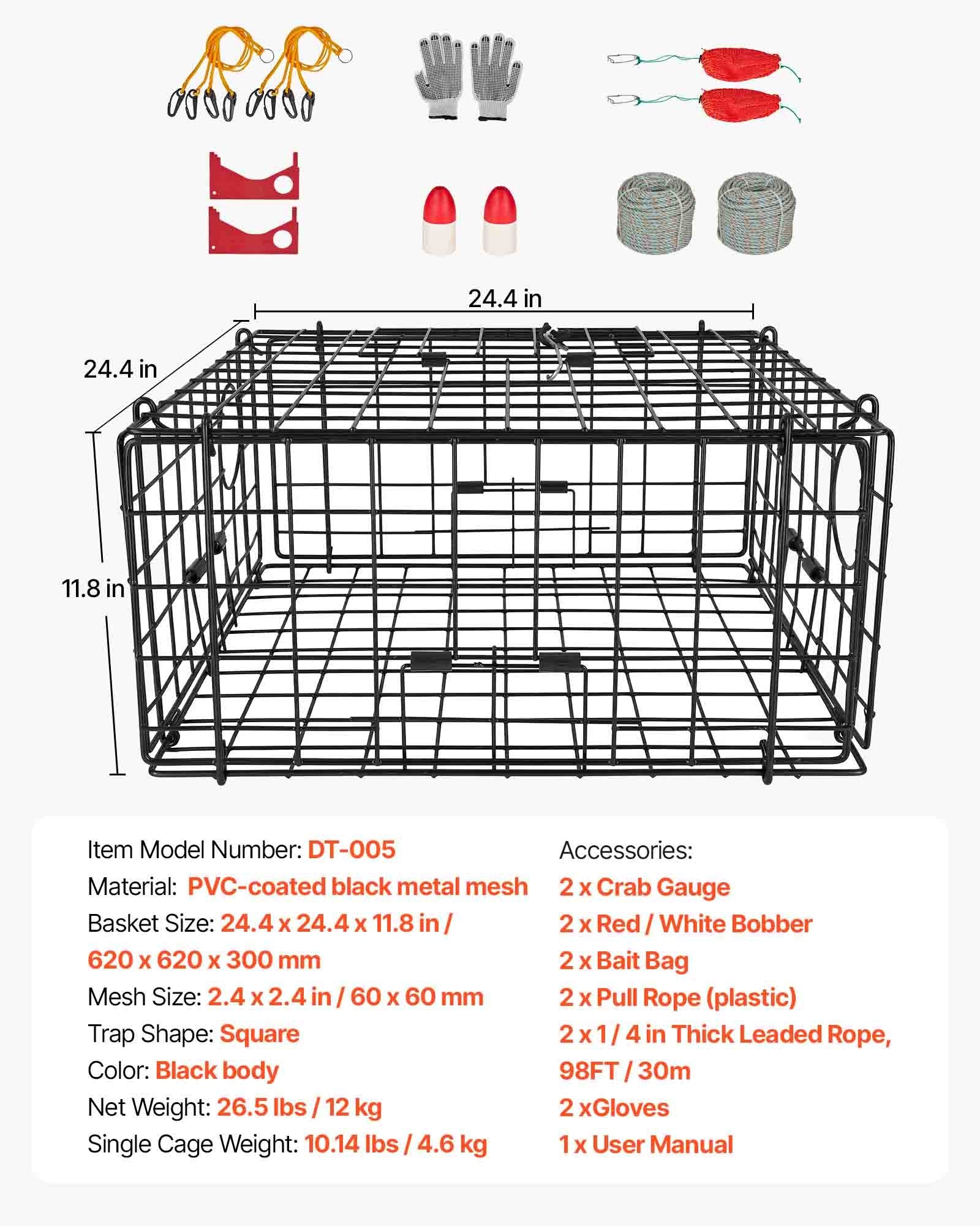 Krabų gaudyklė VEVOR DT-005, 62 x 62 x 30 cm (2 vnt.)