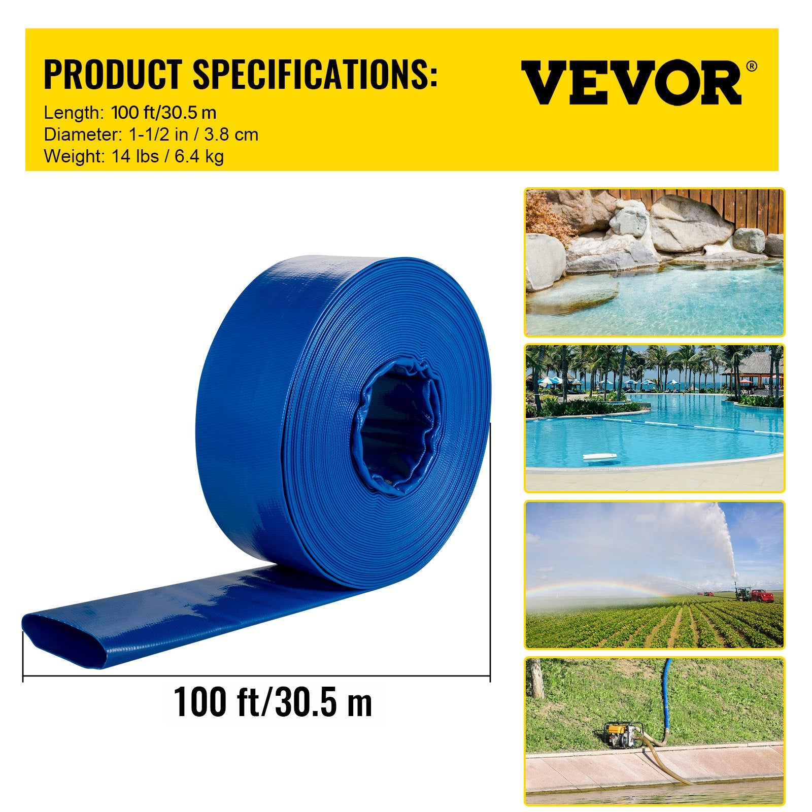 Vandens išleidimo žarna VEVOR SPDH-8736, 38 mm x 32 m