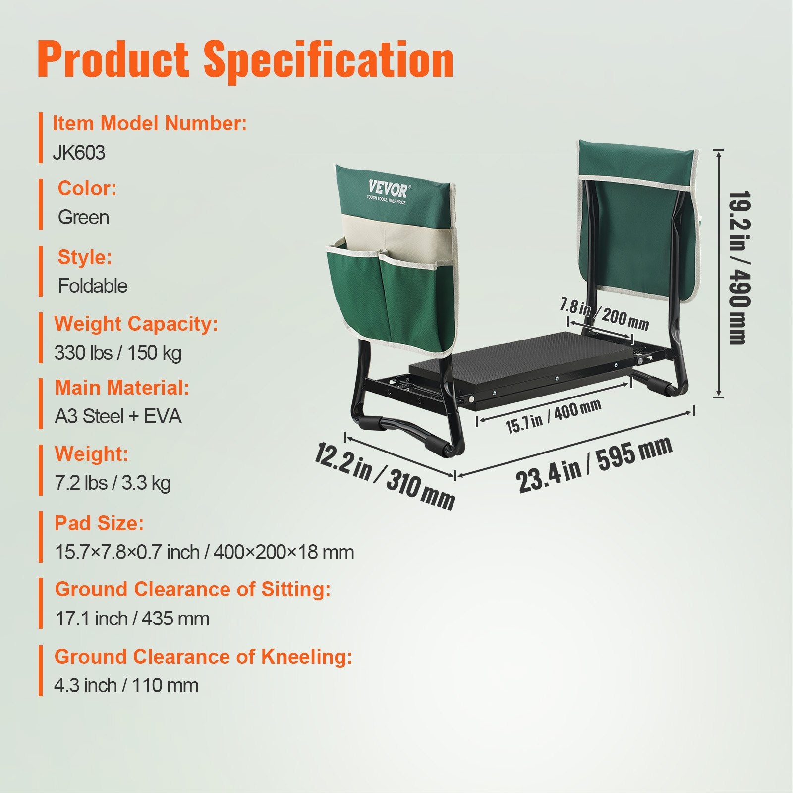 Sodo kėdutė-klauptas VEVOR JK603, 150 kg apkrova