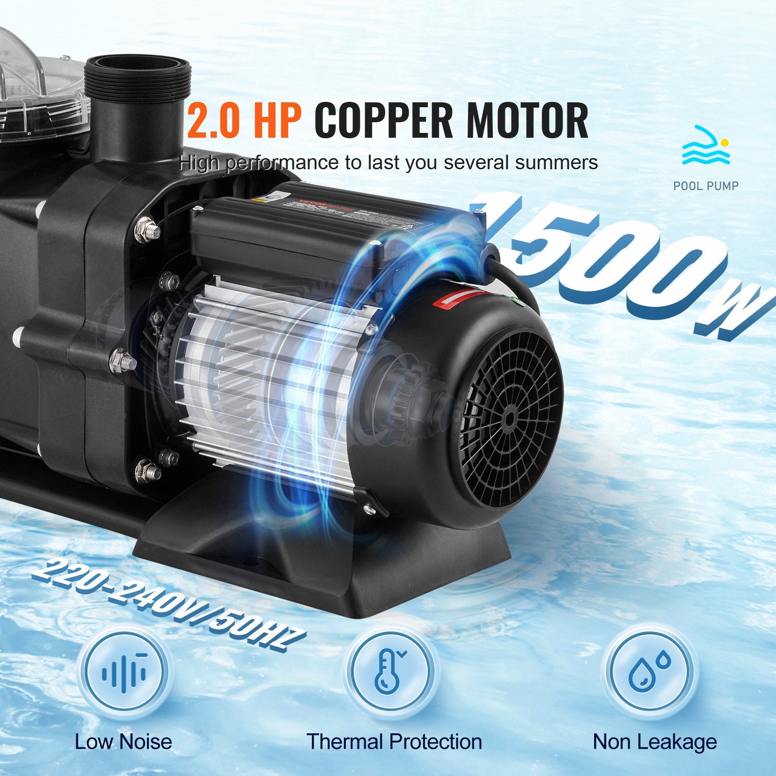 Antžeminių baseinų siurblys VEVOR HT777, 1500W (2 AG)