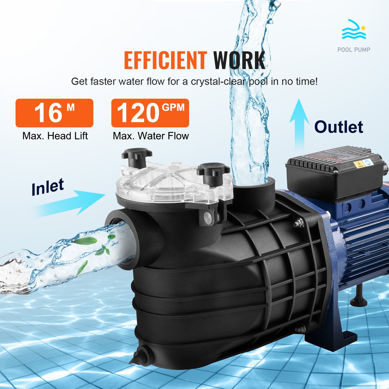 Antžeminių baseinų siurblys VEVOR HCP2200, 1900 W