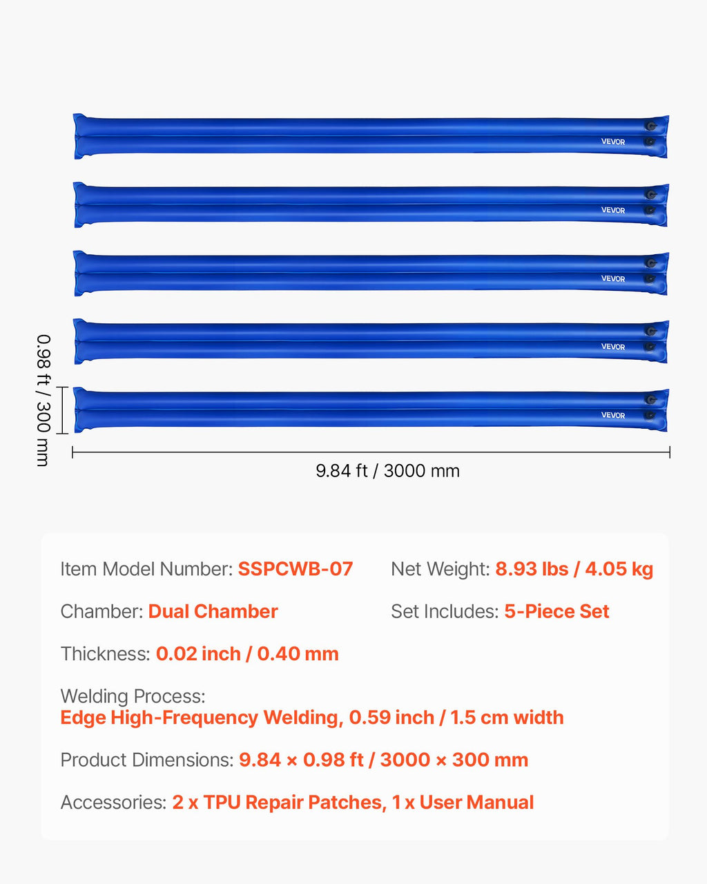 Baseino uždangalo vandens svoriai VEVOR SSPCWB-07, 300 cm