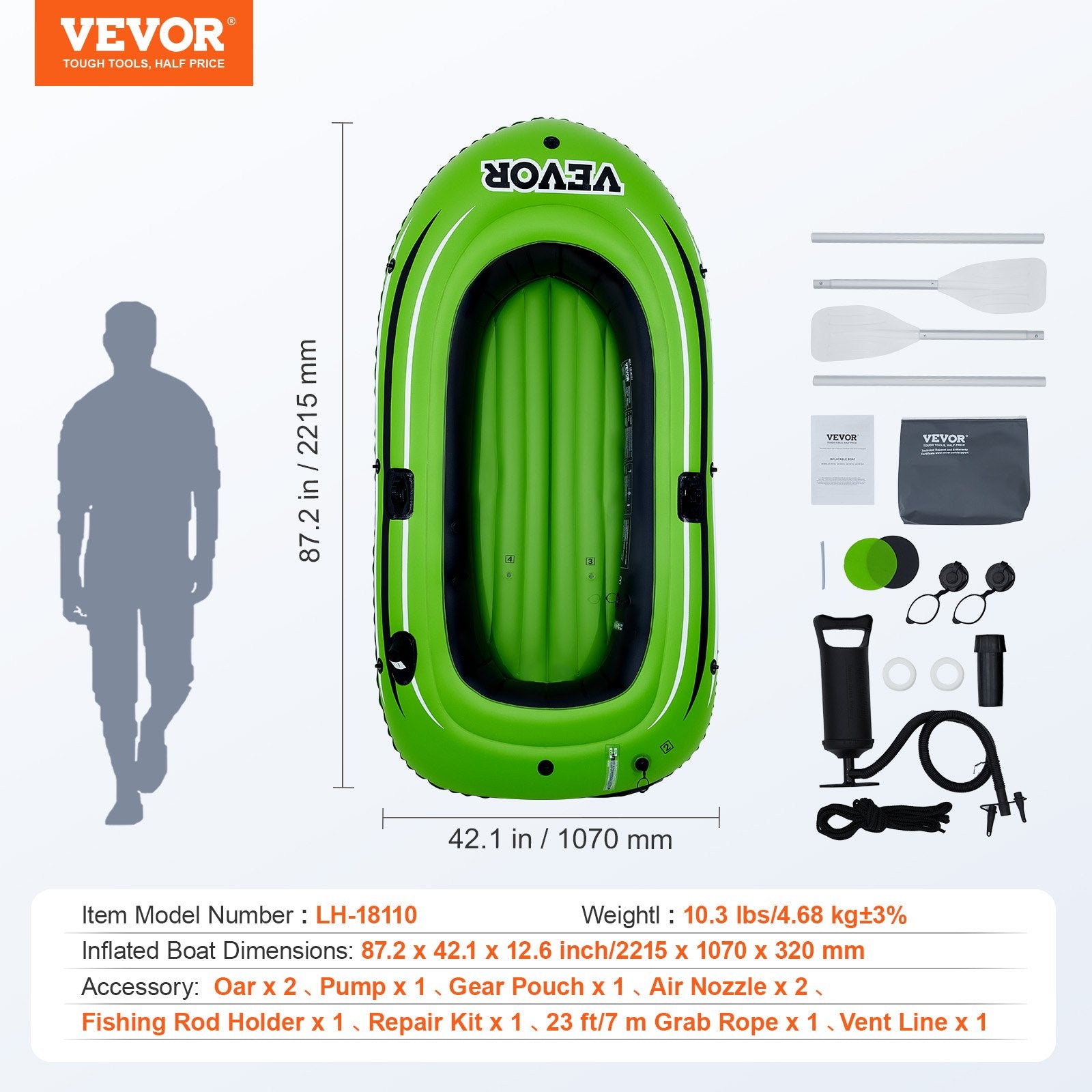 Pripučiama valtis VEVOR LH-18110, 2 vietų, 226,8 kg keliamoji galia