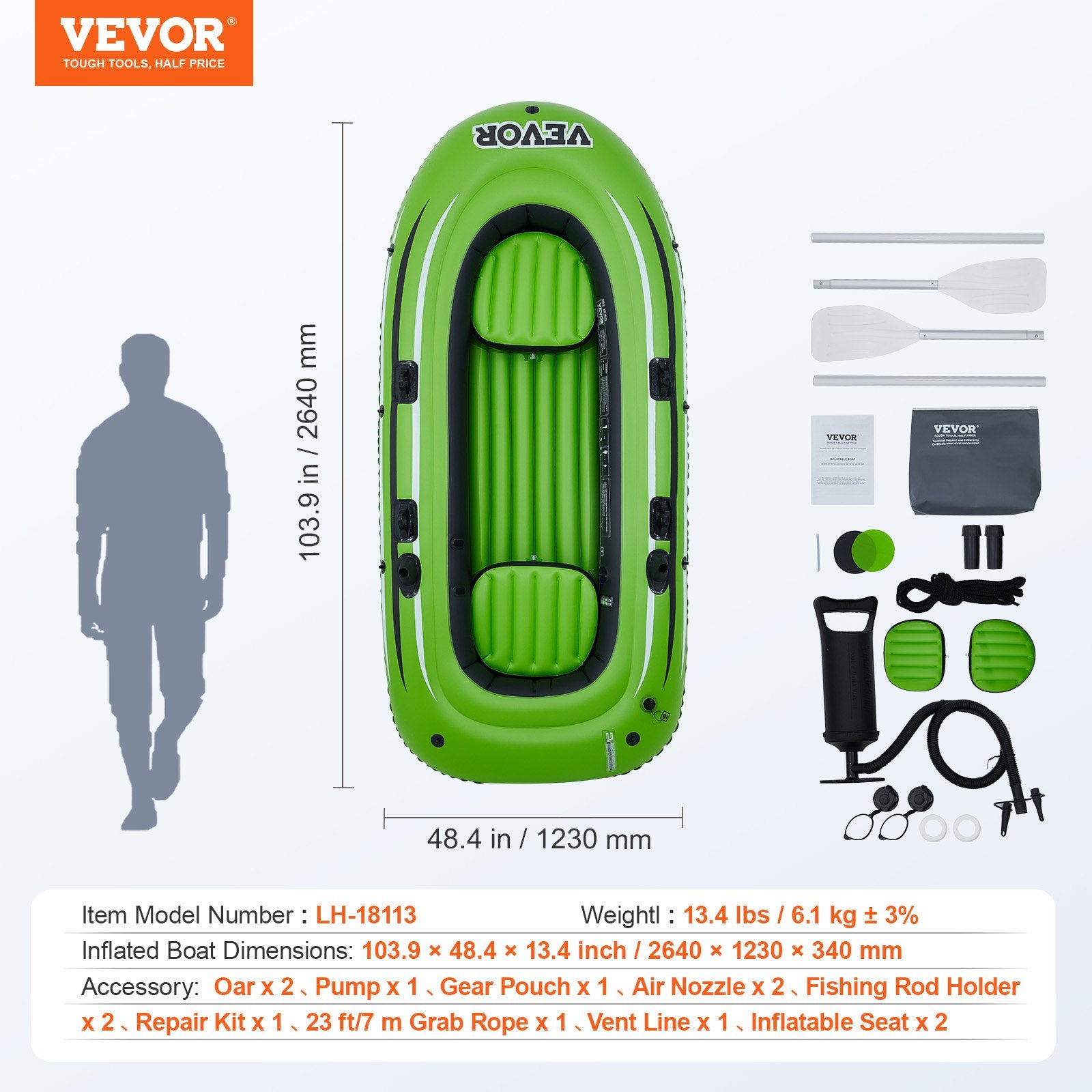 Pripučiama valtis VEVOR LH-18113, 3 vietų, 340 kg keliamoji galia