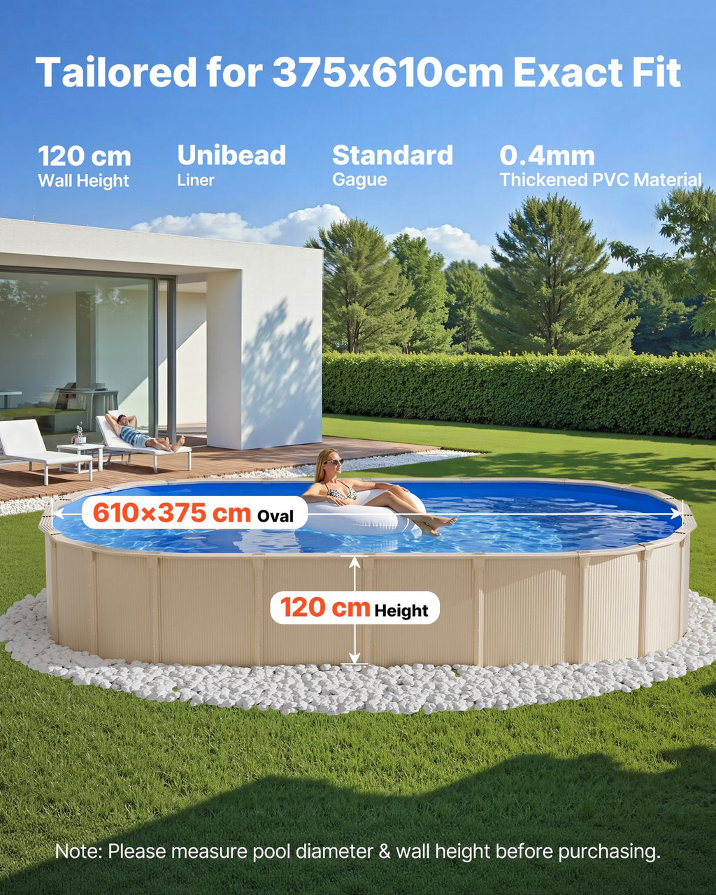 Ovalus baseino įdėklas VEVOR 610X375X120X0.4, 375 x 610 cm