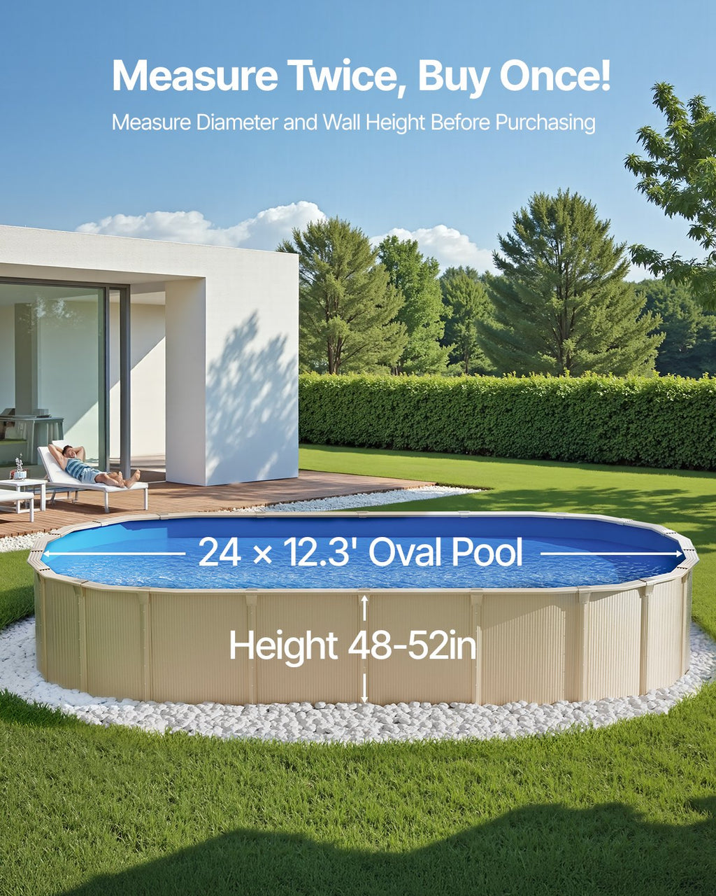 Ovalus baseino įdėklas VEVOR 730X375X132X0.4, 7,3 x 3,75 m