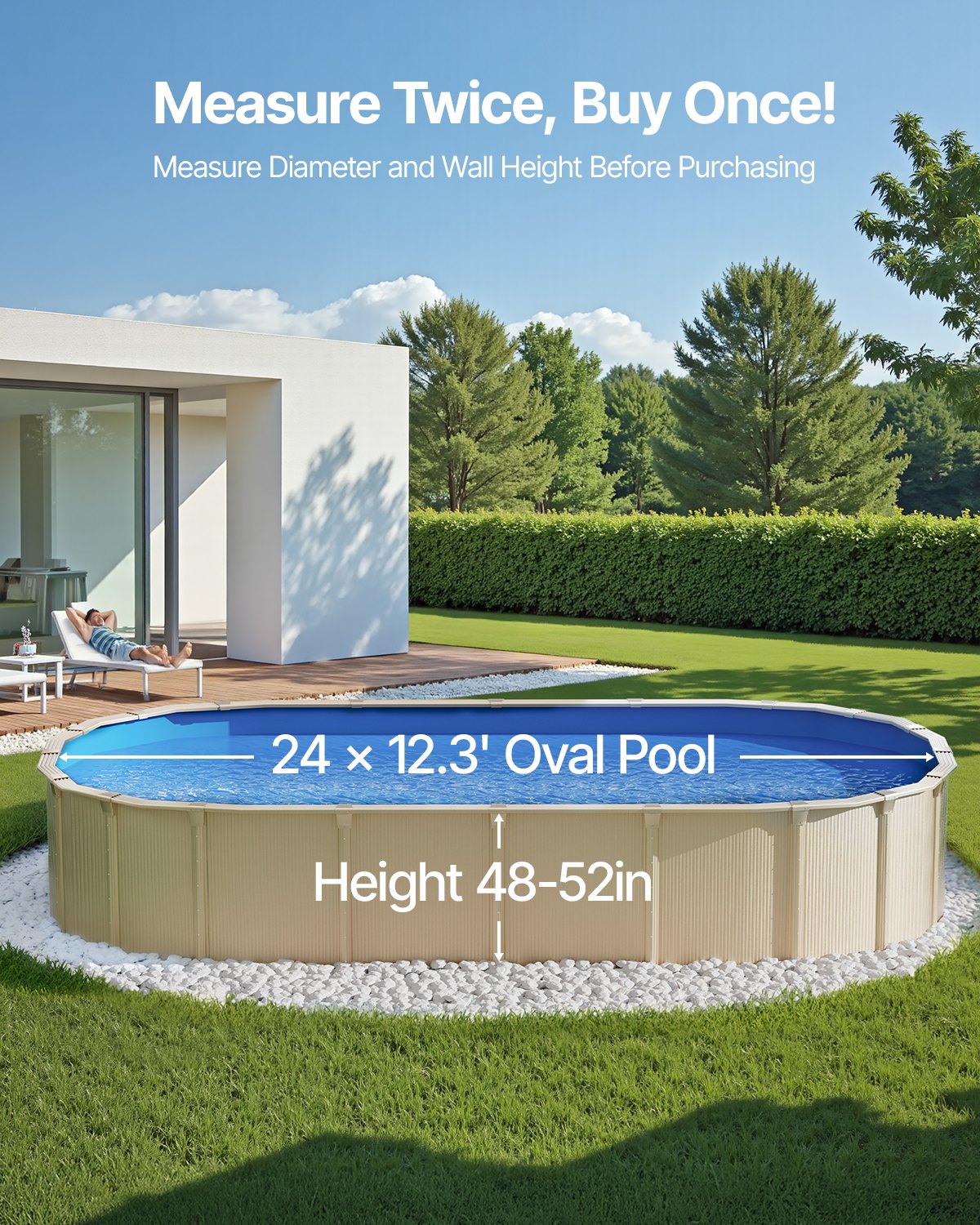 Ovalus baseino įdėklas VEVOR 730X375X132X0.4, 7,3 x 3,75 m
