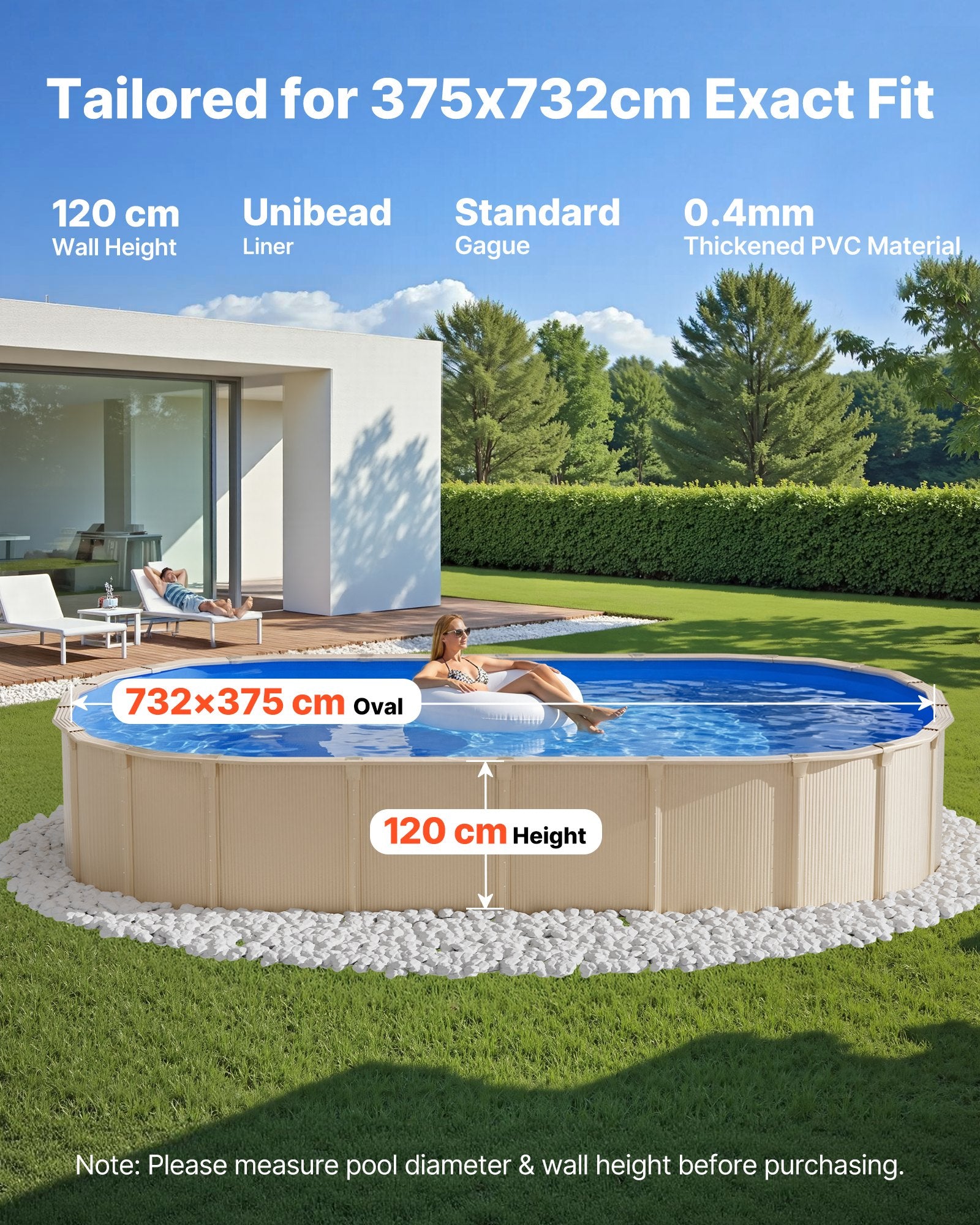 Ovalus baseino įdėklas VEVOR 730X375X120X0.4, 375 x 732 cm